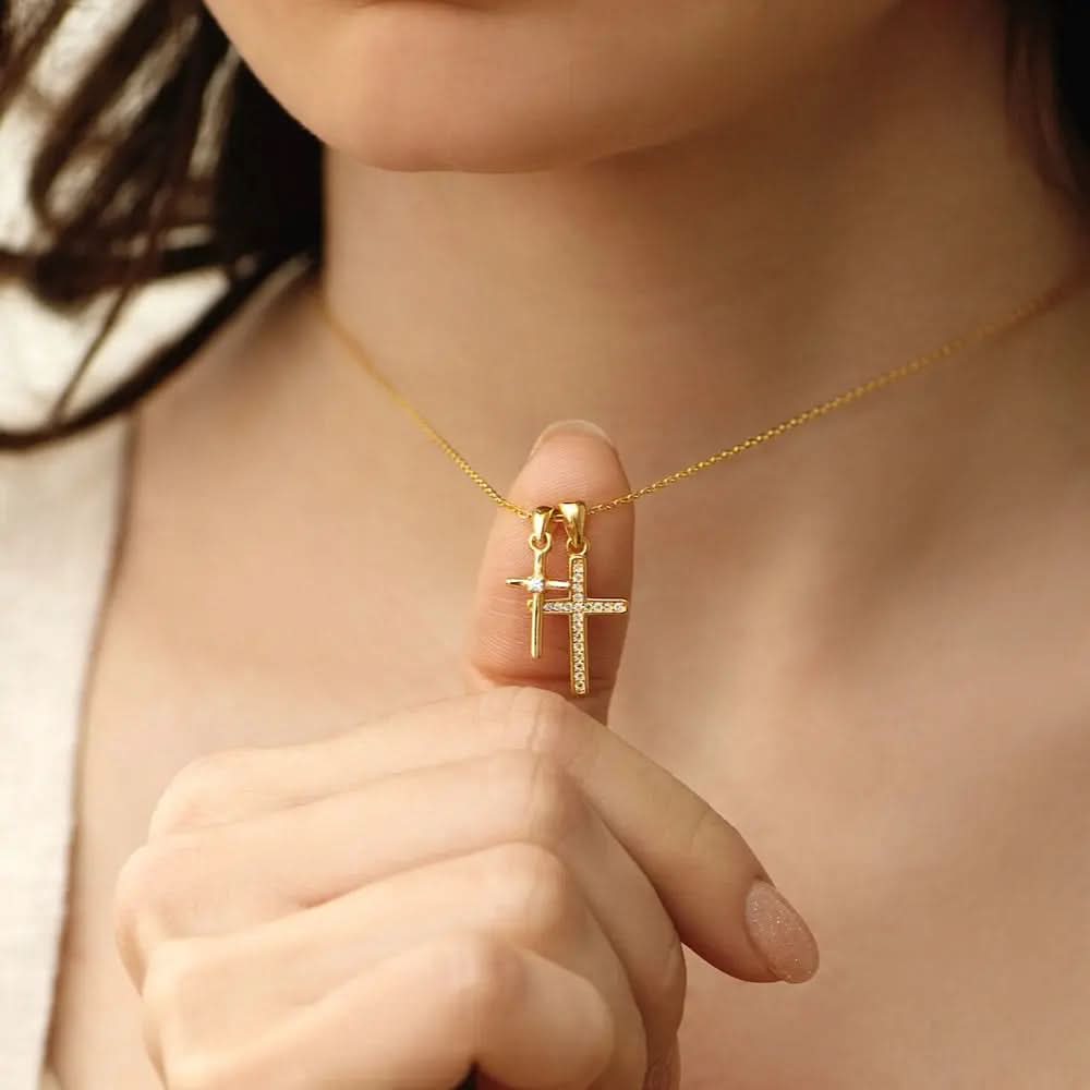 Dainty Double Cross Necklace