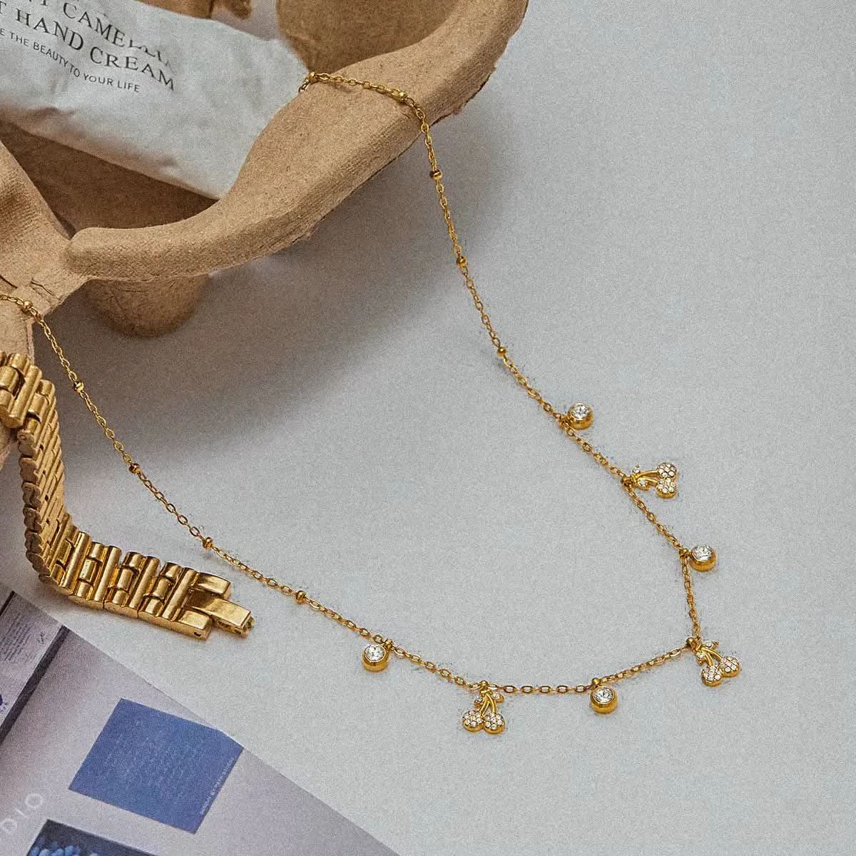 Dainty Cherry Charms Necklace
