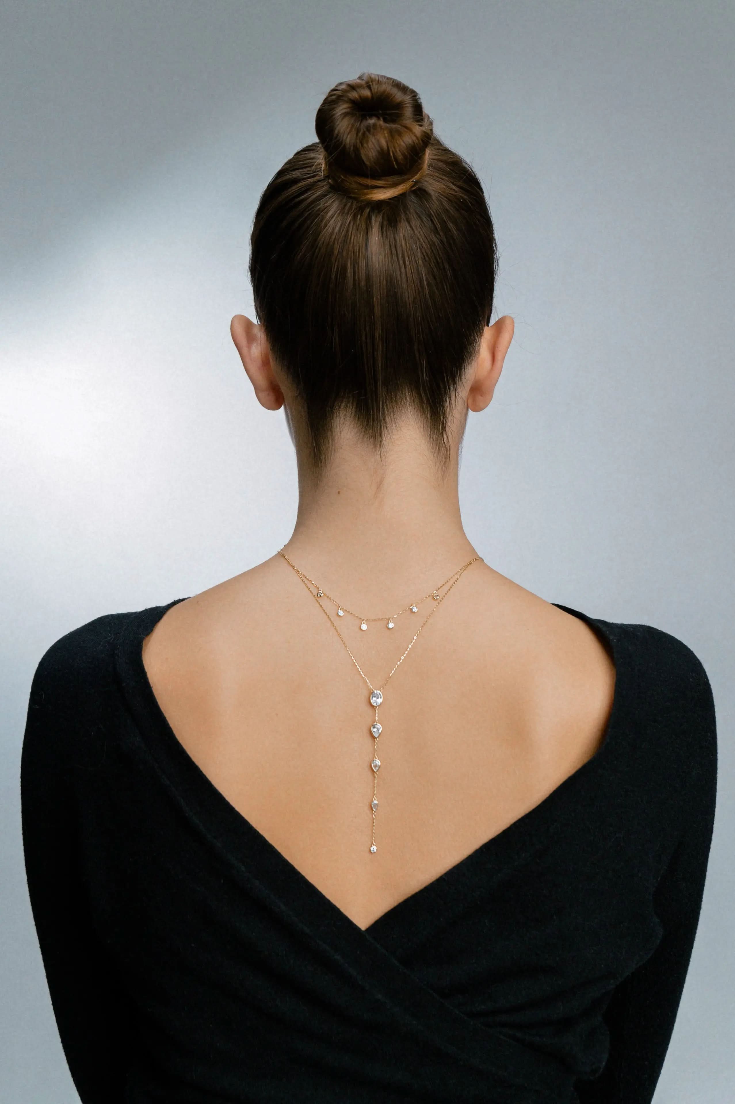 Dainty Crystals Y-Shape Necklace Sterling Silver