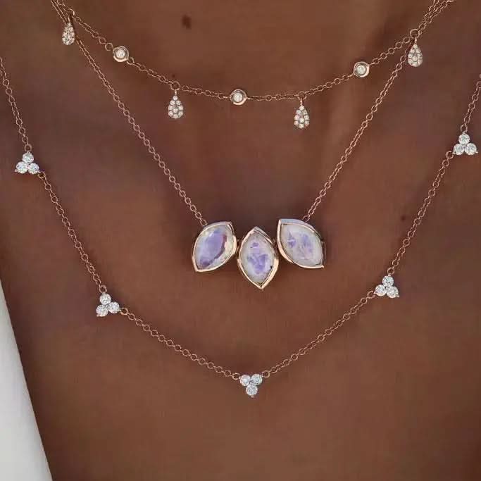 925 Sterling Silver Necklace Trio Diamante