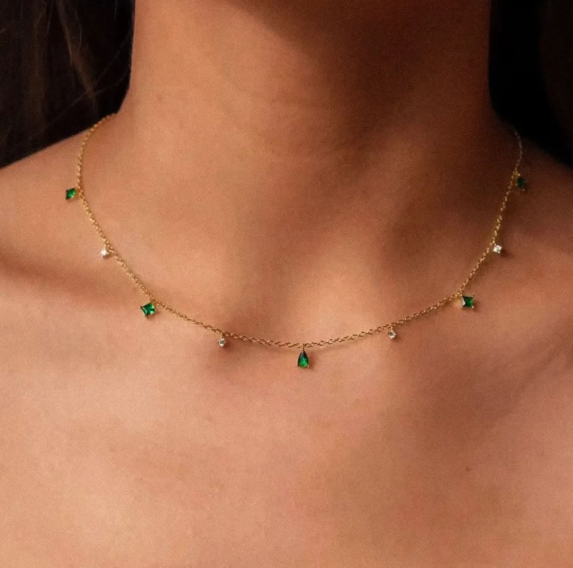 Dainty Emerald Necklace Sterling Silver