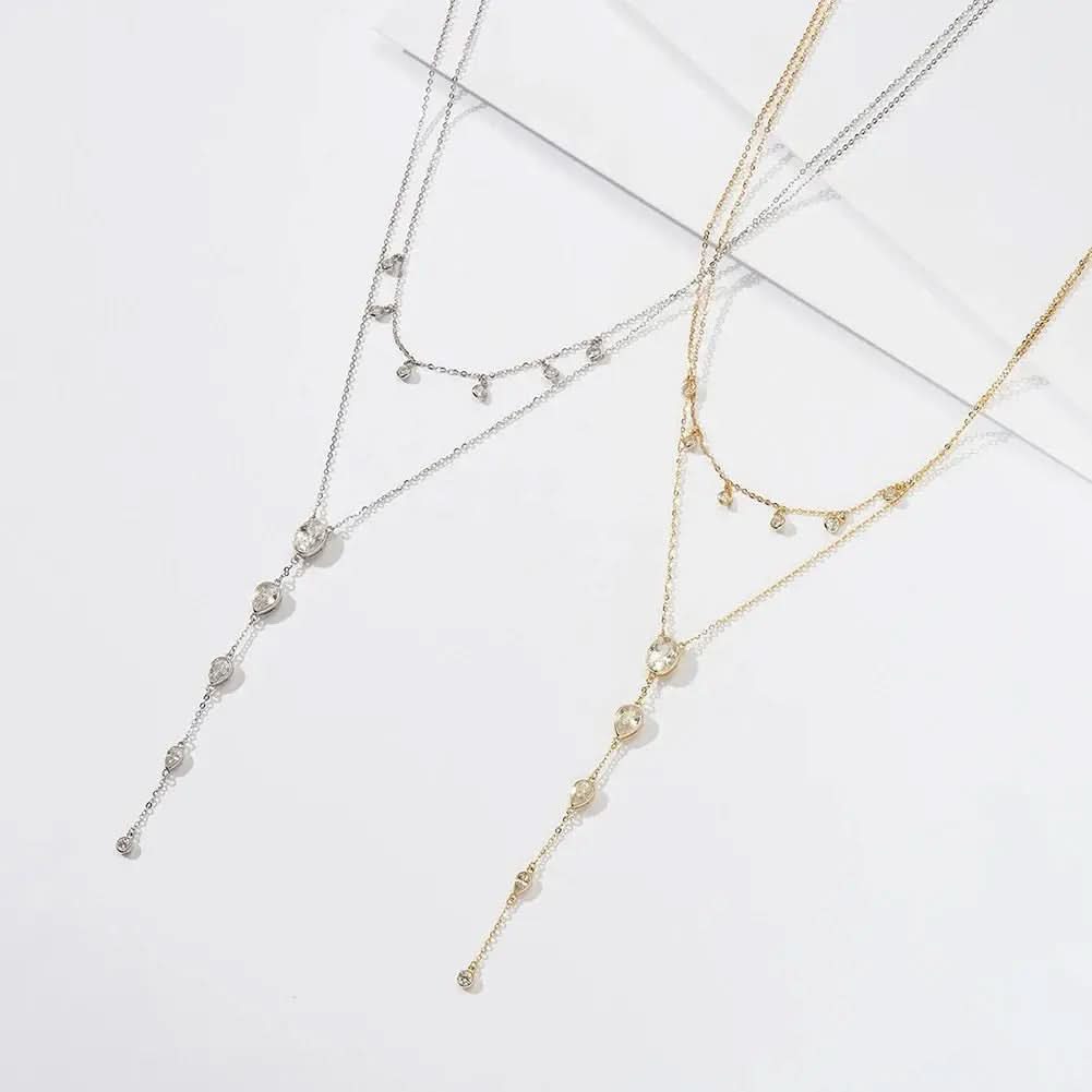 Dainty Crystals Y-Shape Necklace Sterling Silver