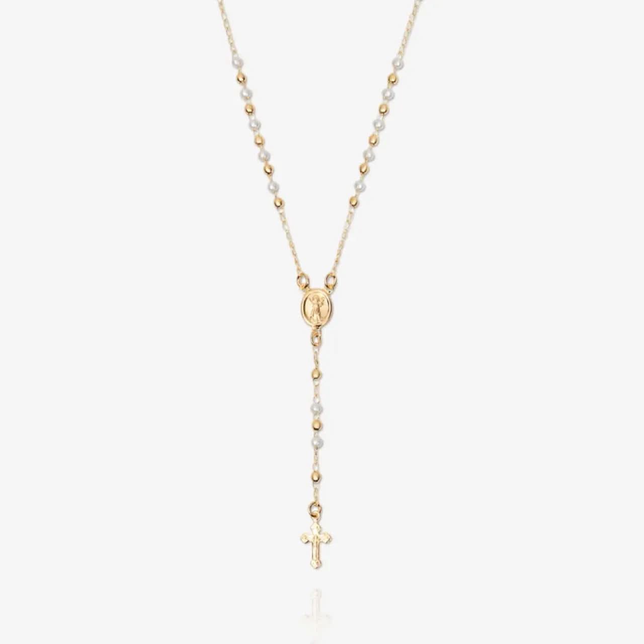 Mary Rosary Lariat Cross Necklace