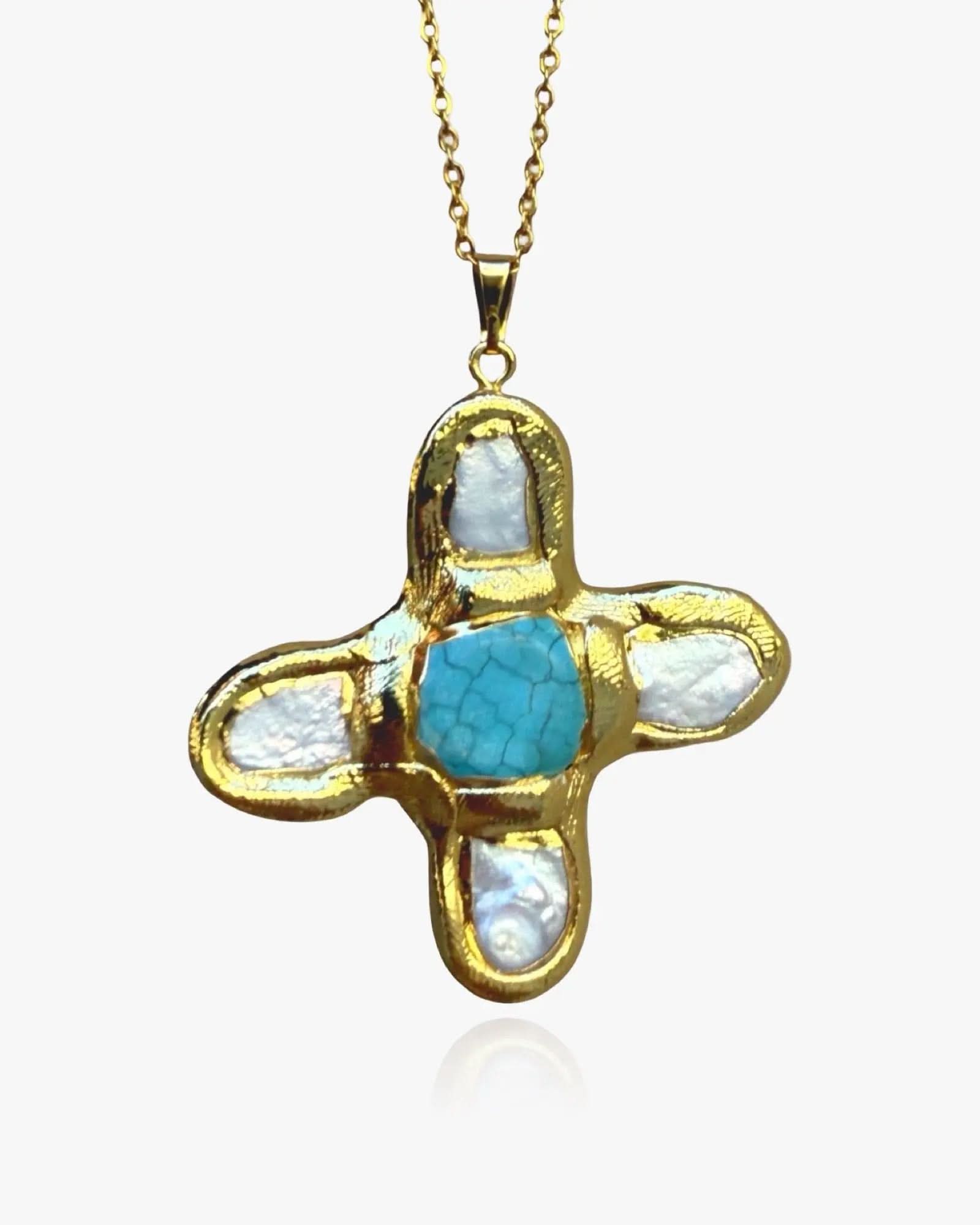 Molten Cross Necklace - Natural Pearl