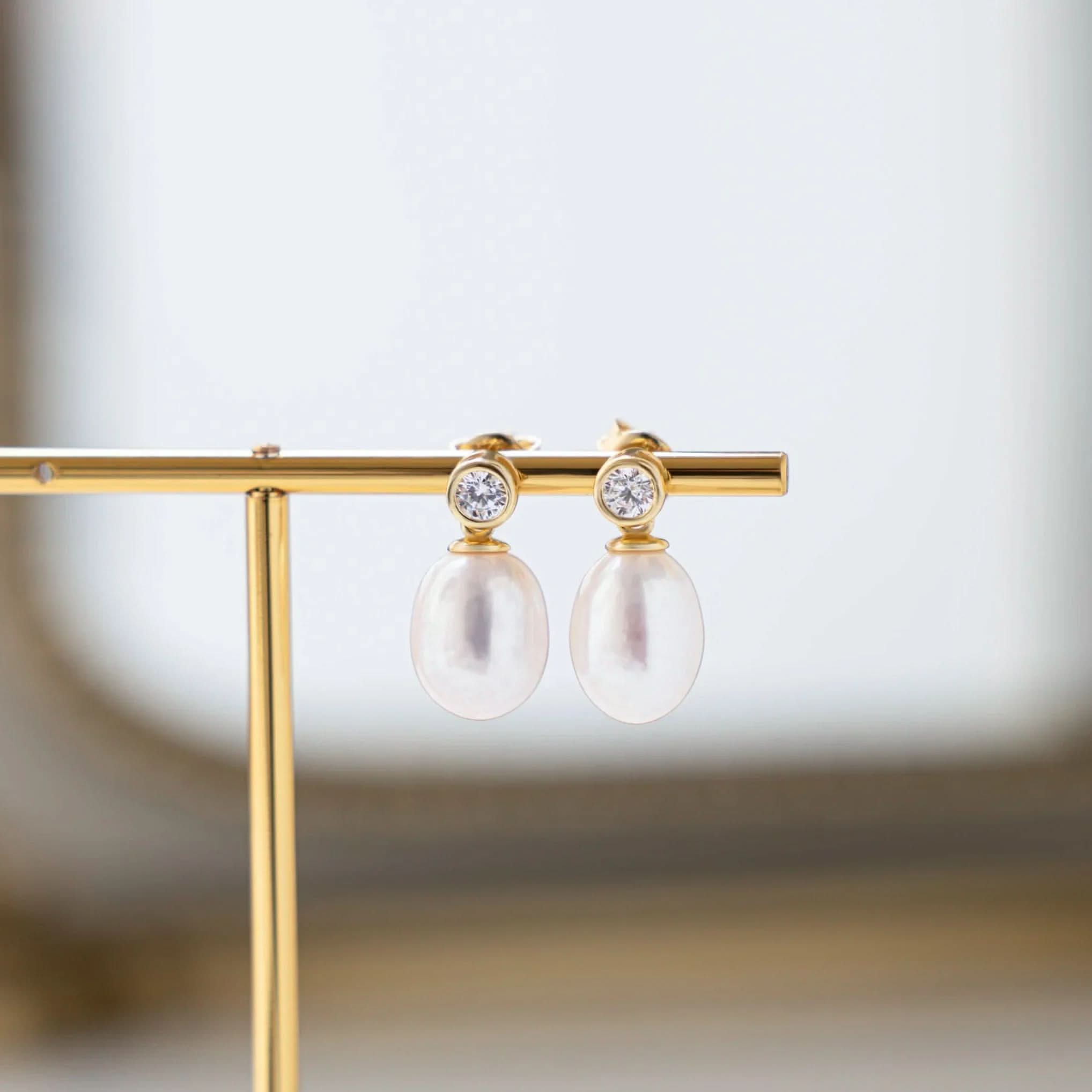 Bezel & Pearl Drop Earrings
