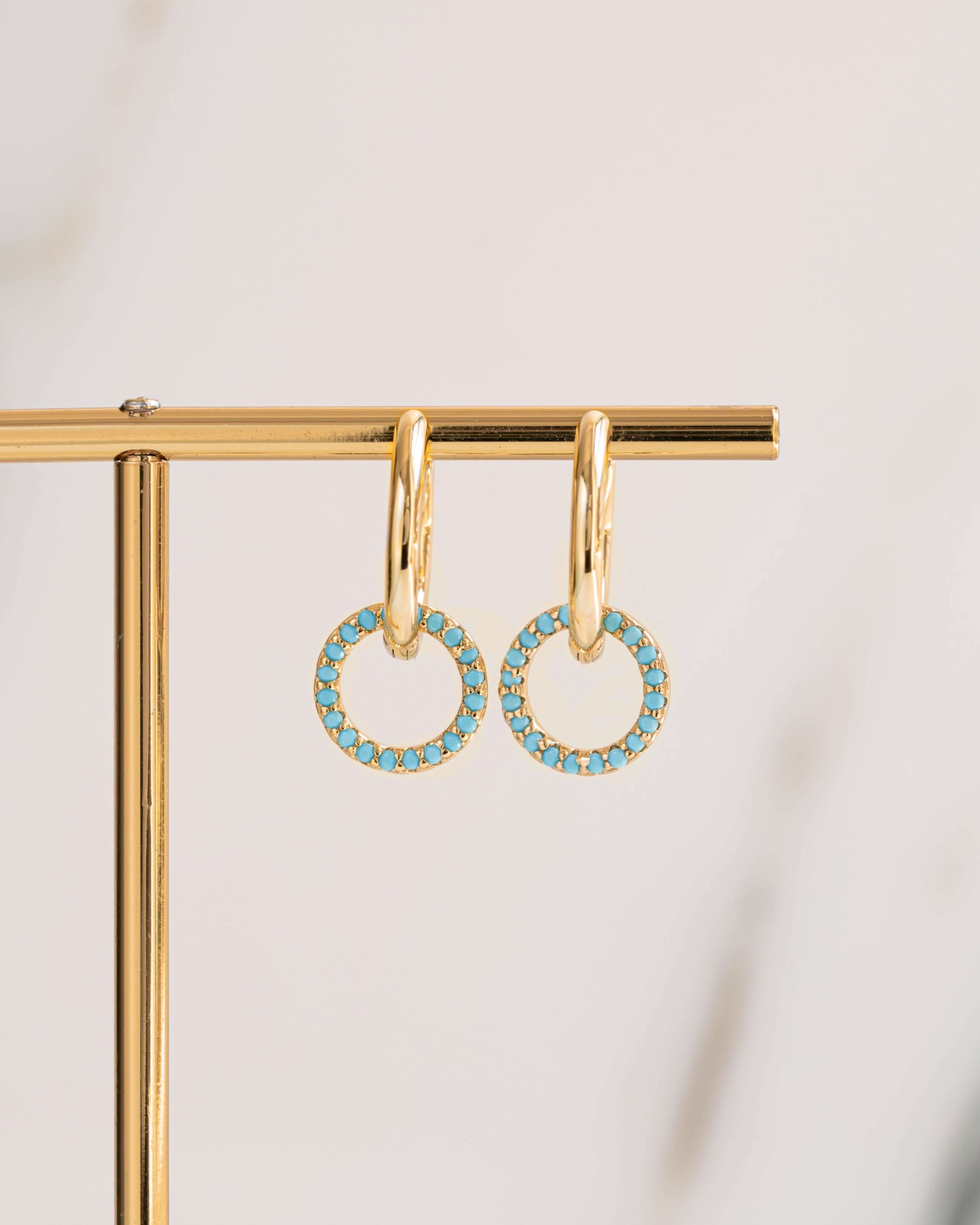 Turquoise Circle Charm Hoops