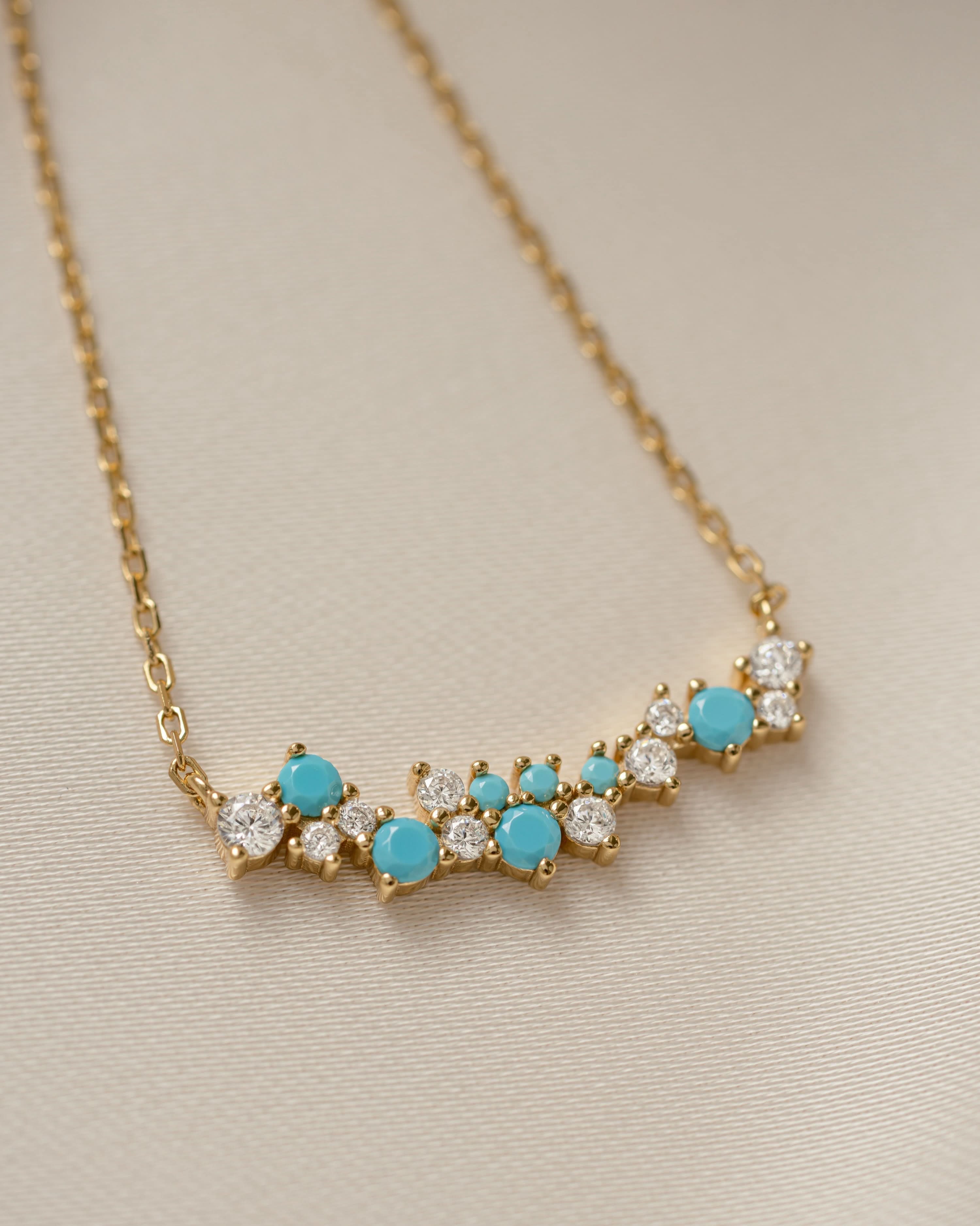 Turquoise & Diamond Cluster Necklace