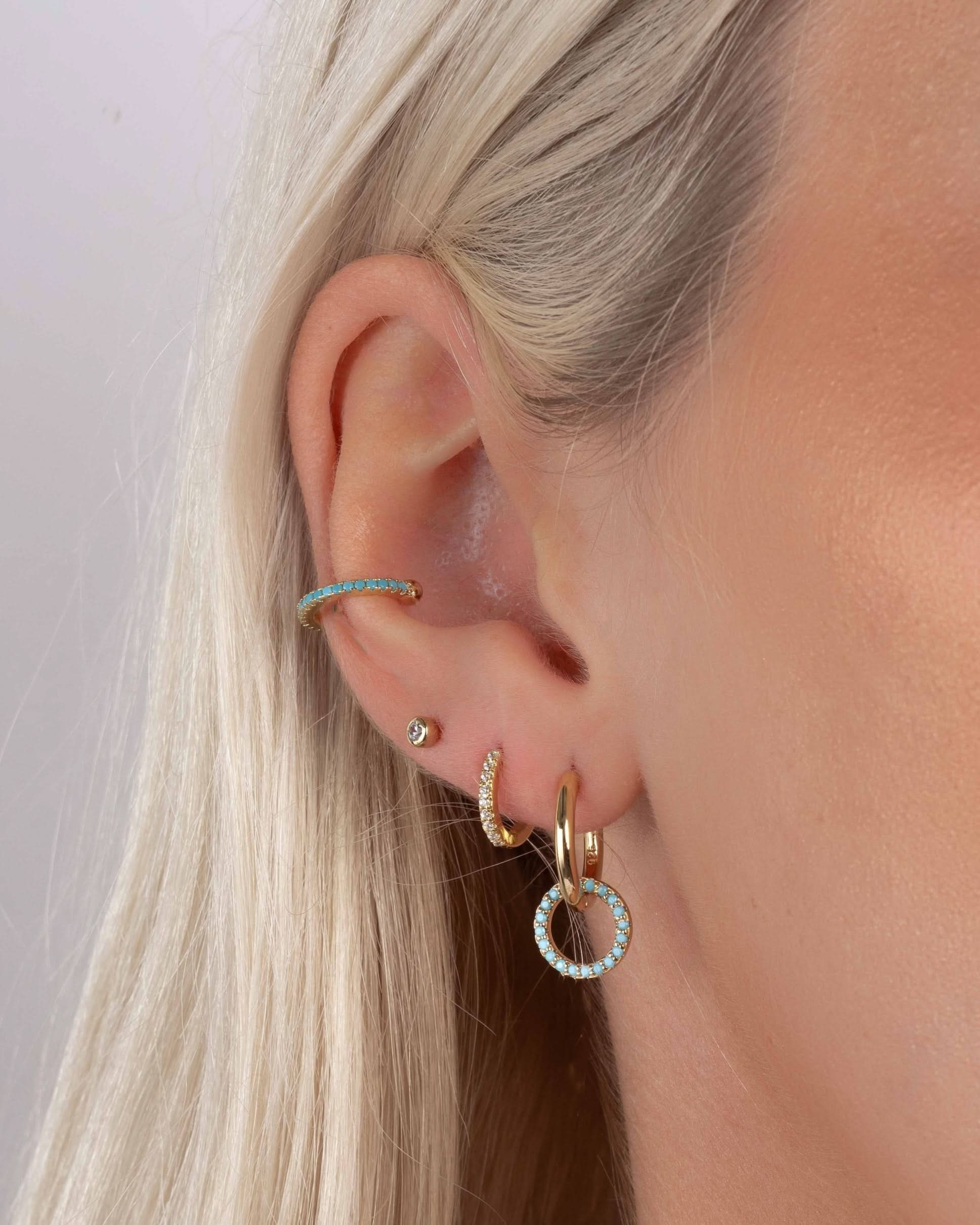 Turquoise Circle Charm Hoops