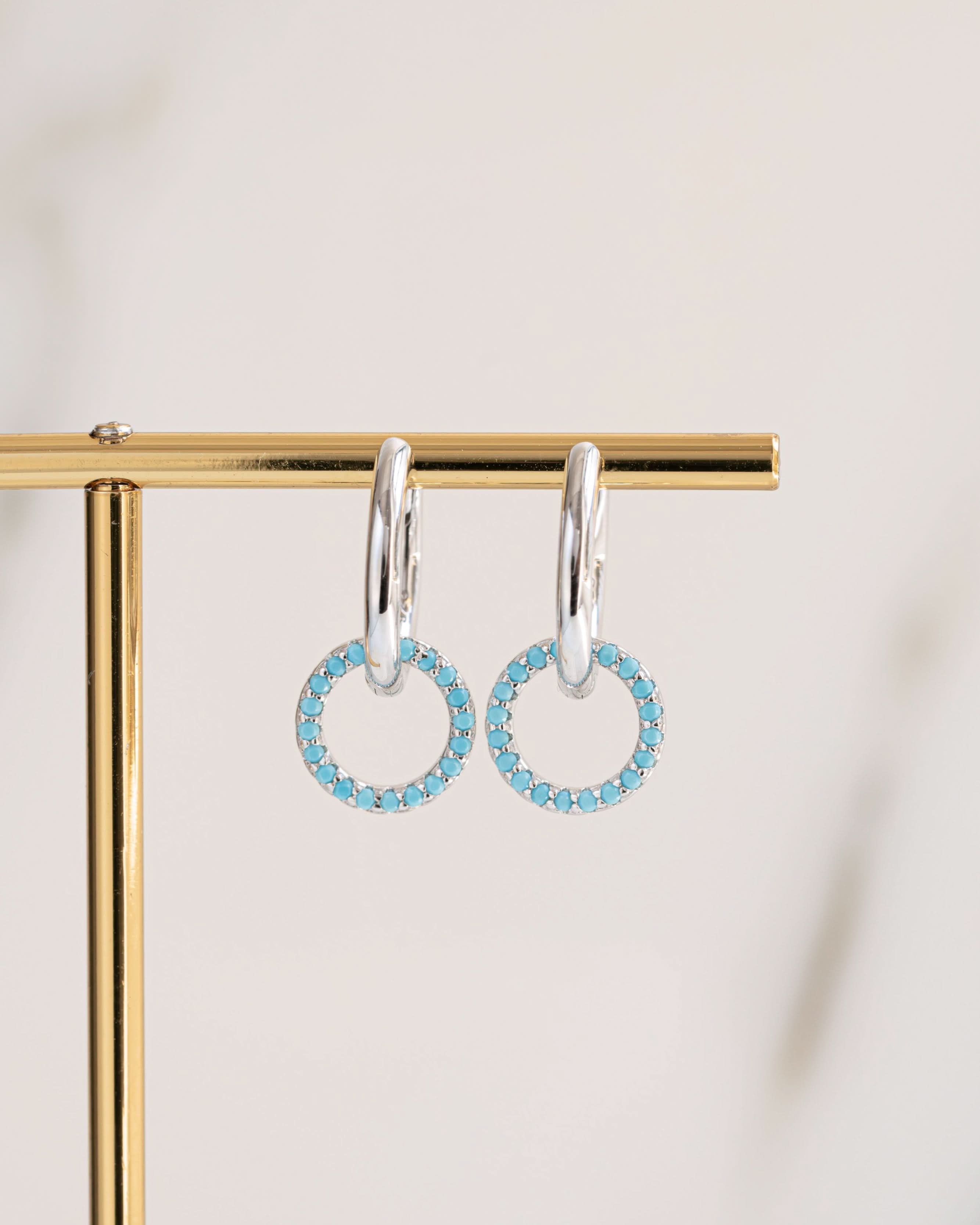Turquoise Circle Charm Hoops