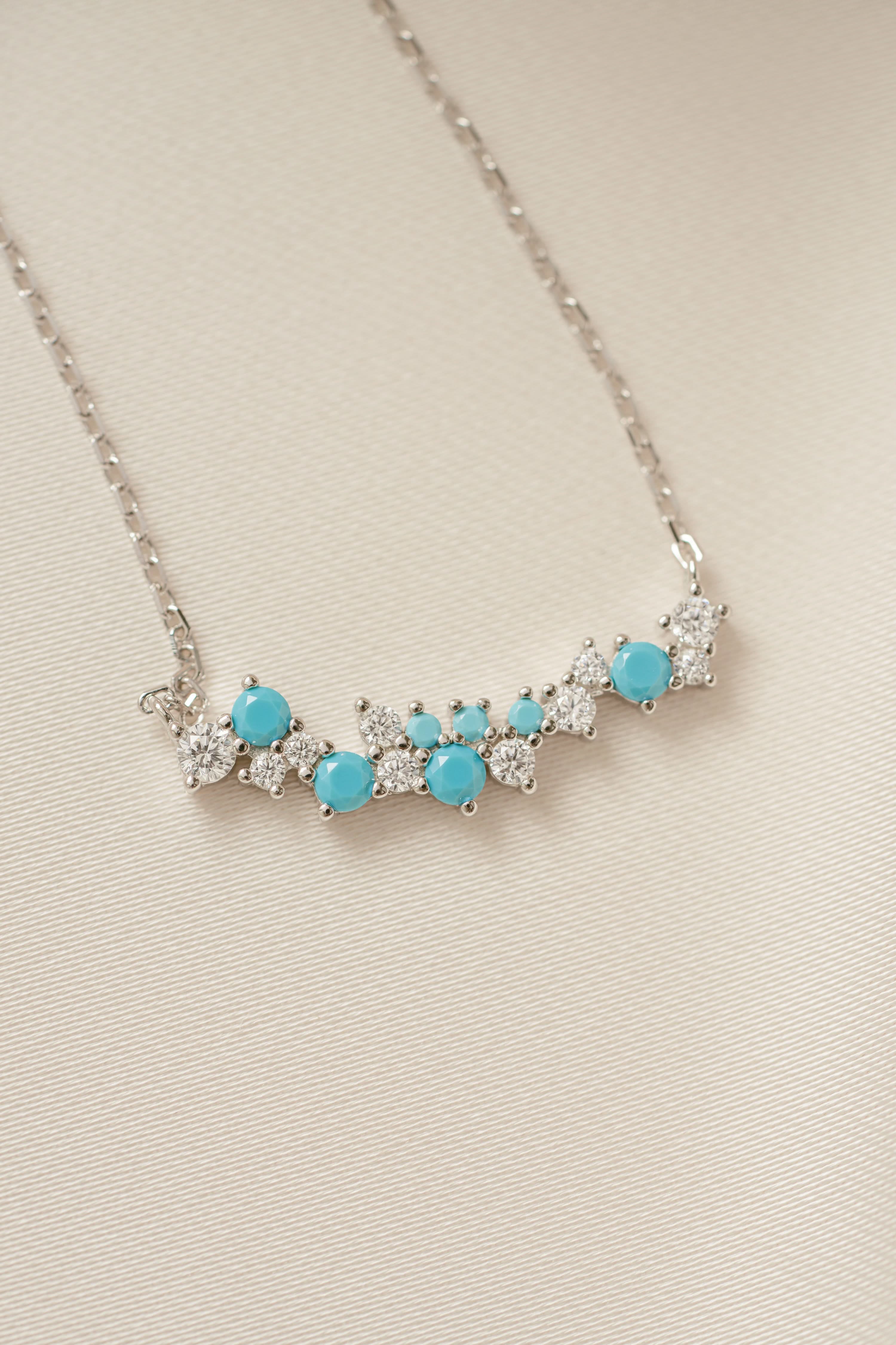 Turquoise & Diamond Cluster Necklace