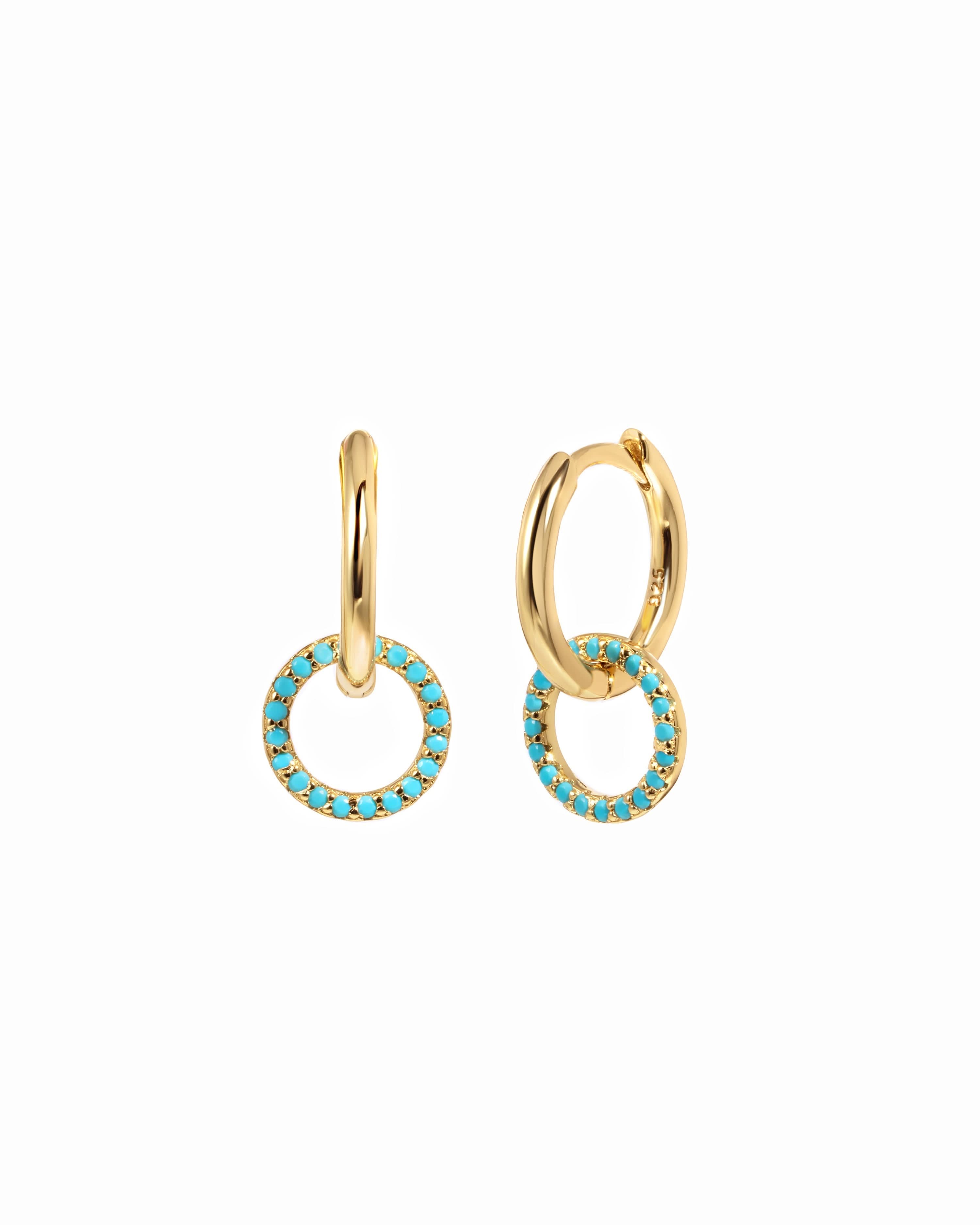 Turquoise Circle Charm Hoops