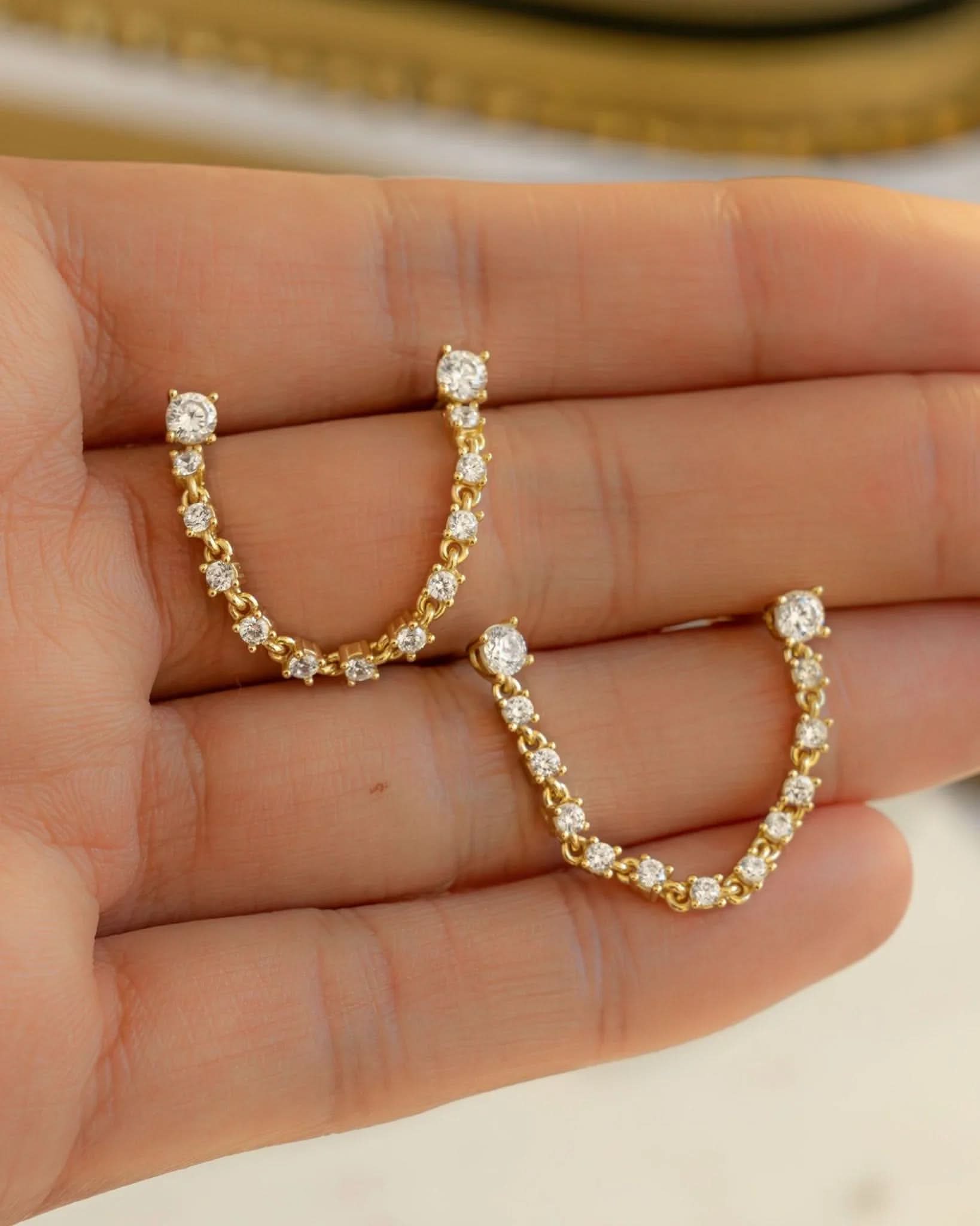 Two-Piercing Tennis Chain Link Studs