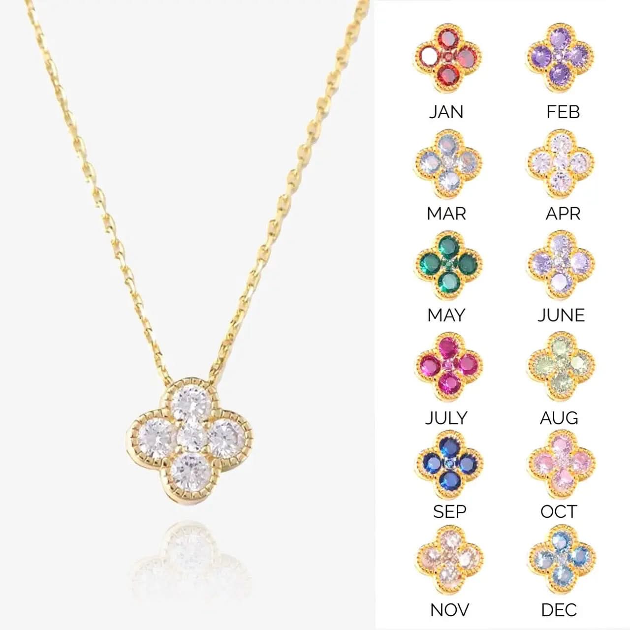 Clover Birthstone Necklace Sterling Silver