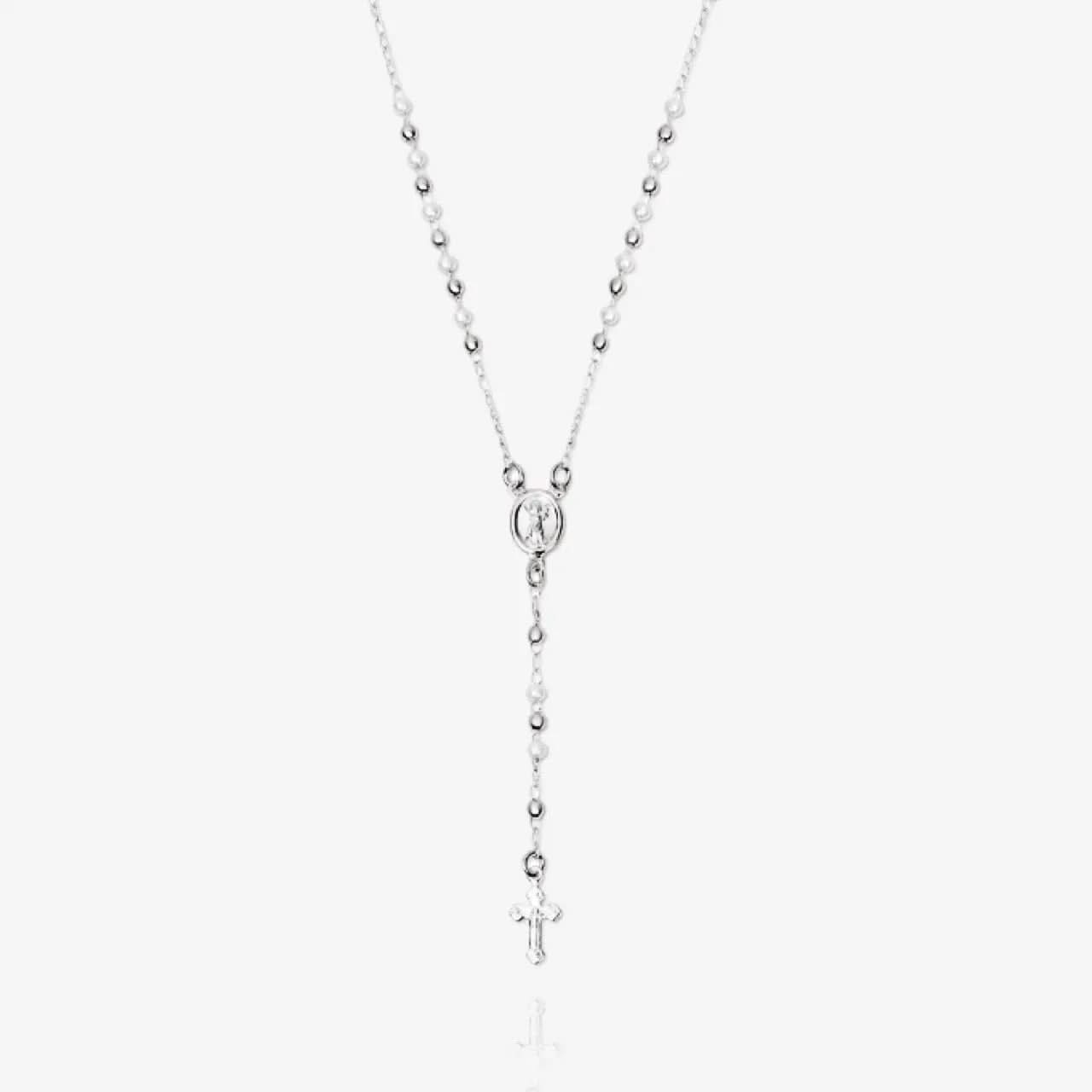 Mary Rosary Lariat Cross Necklace