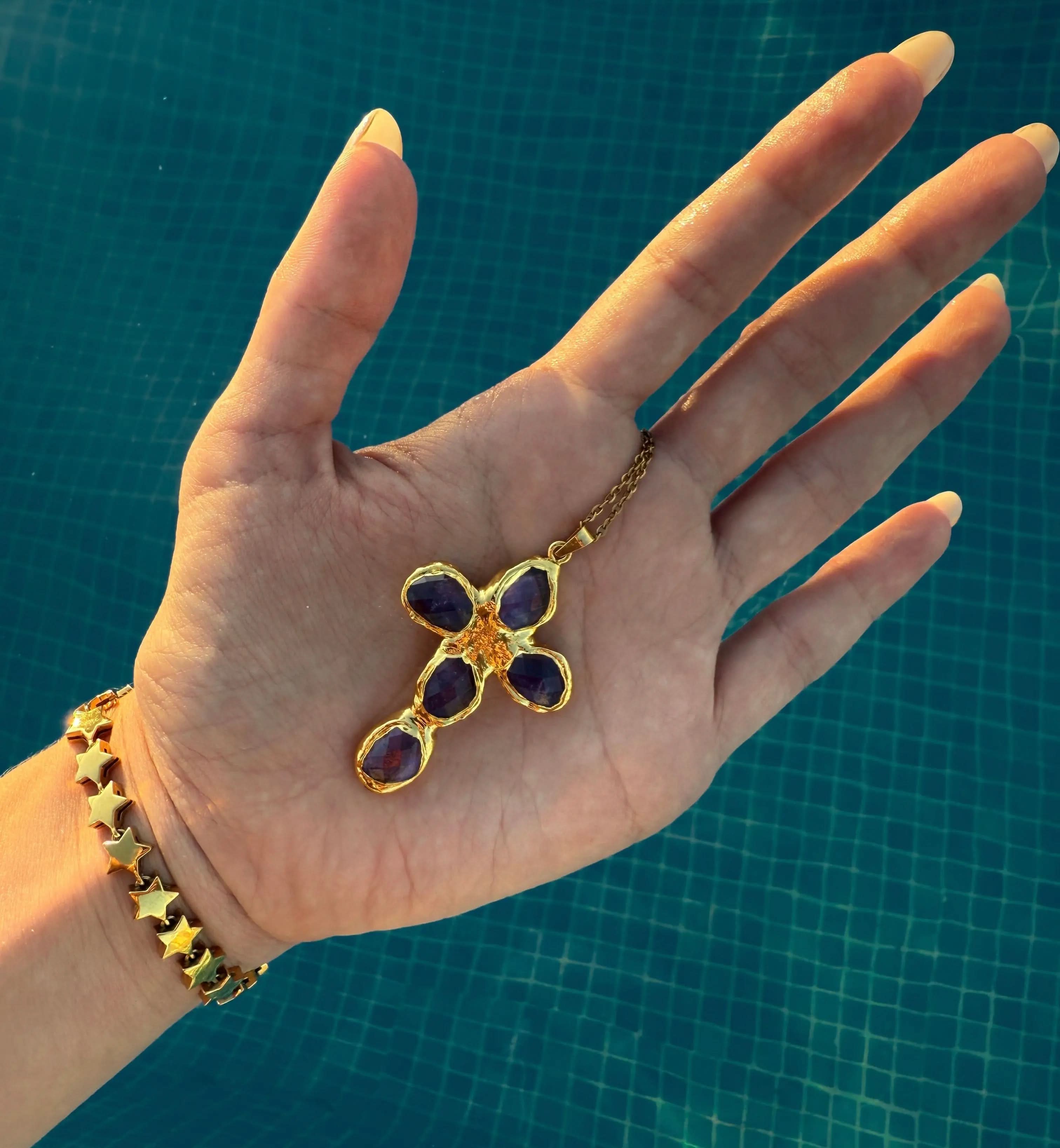 Amethyst Molten Cross Necklace