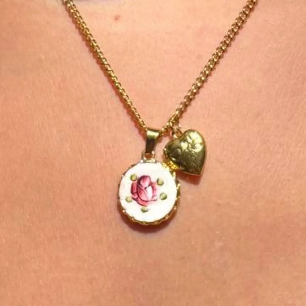 Porcelain Rose Necklace - Hand-Painted