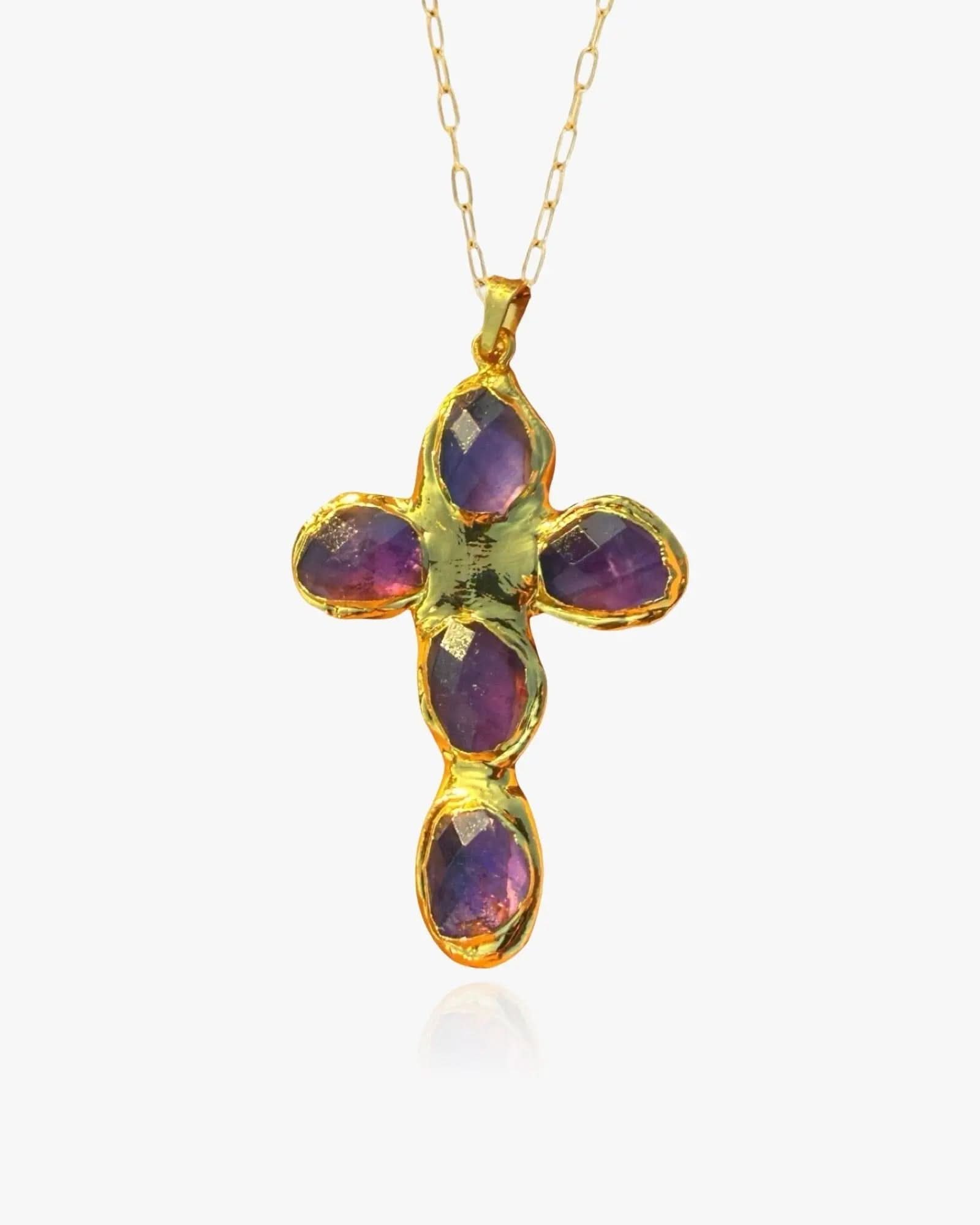 Amethyst Molten Cross Necklace