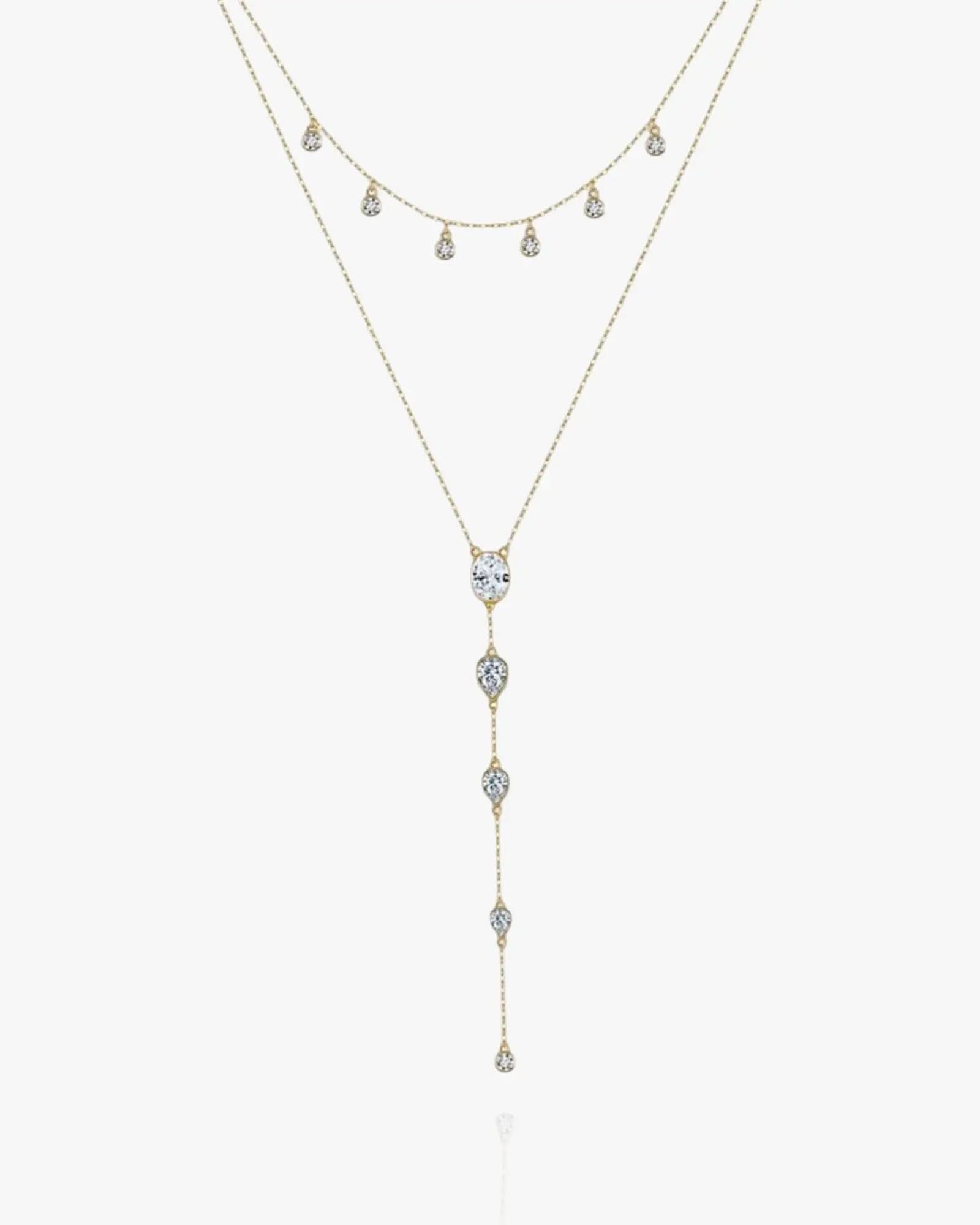 Dainty Crystals Y-Shape Necklace Sterling Silver