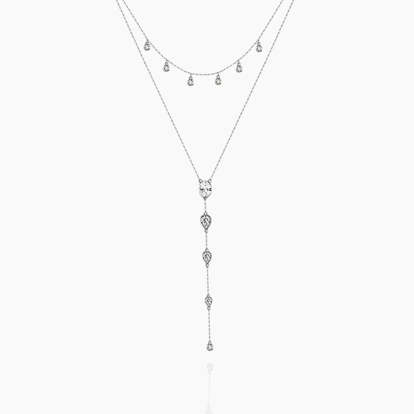 Dainty Crystals Y-Shape Necklace Sterling Silver