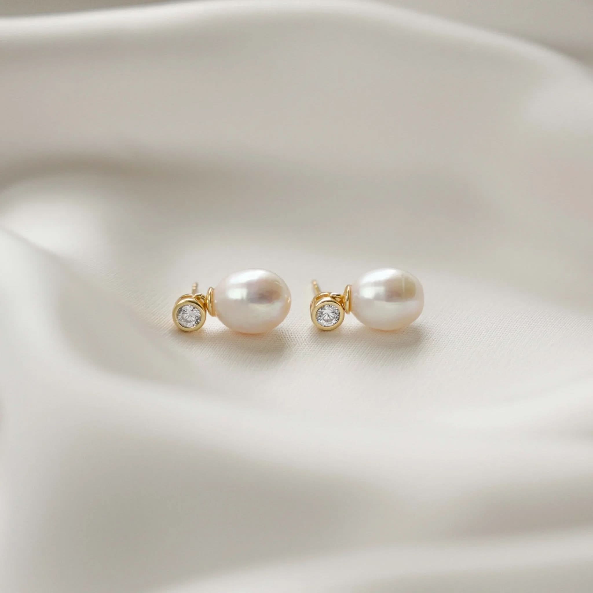 Bezel & Pearl Drop Earrings
