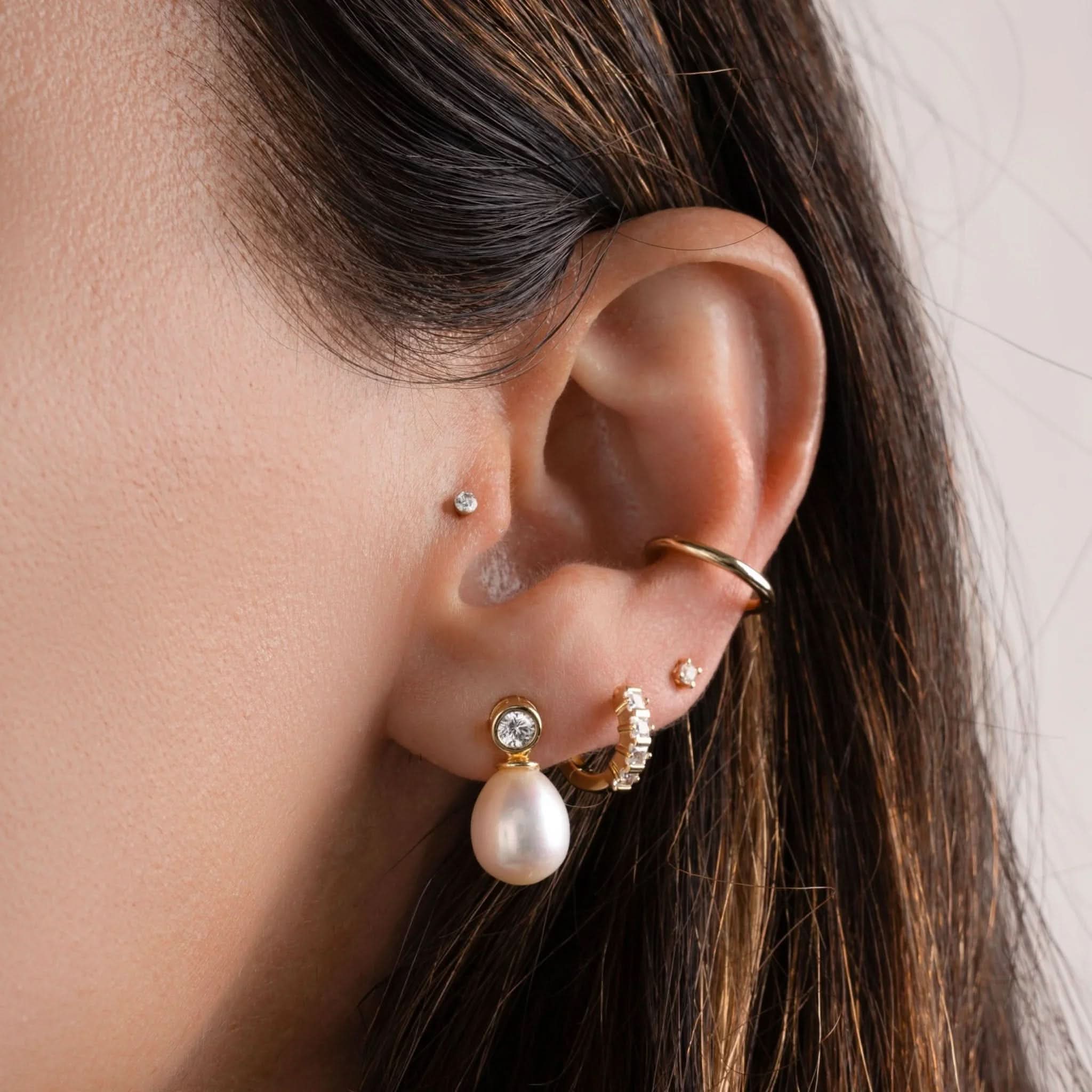Bezel & Pearl Drop Earrings