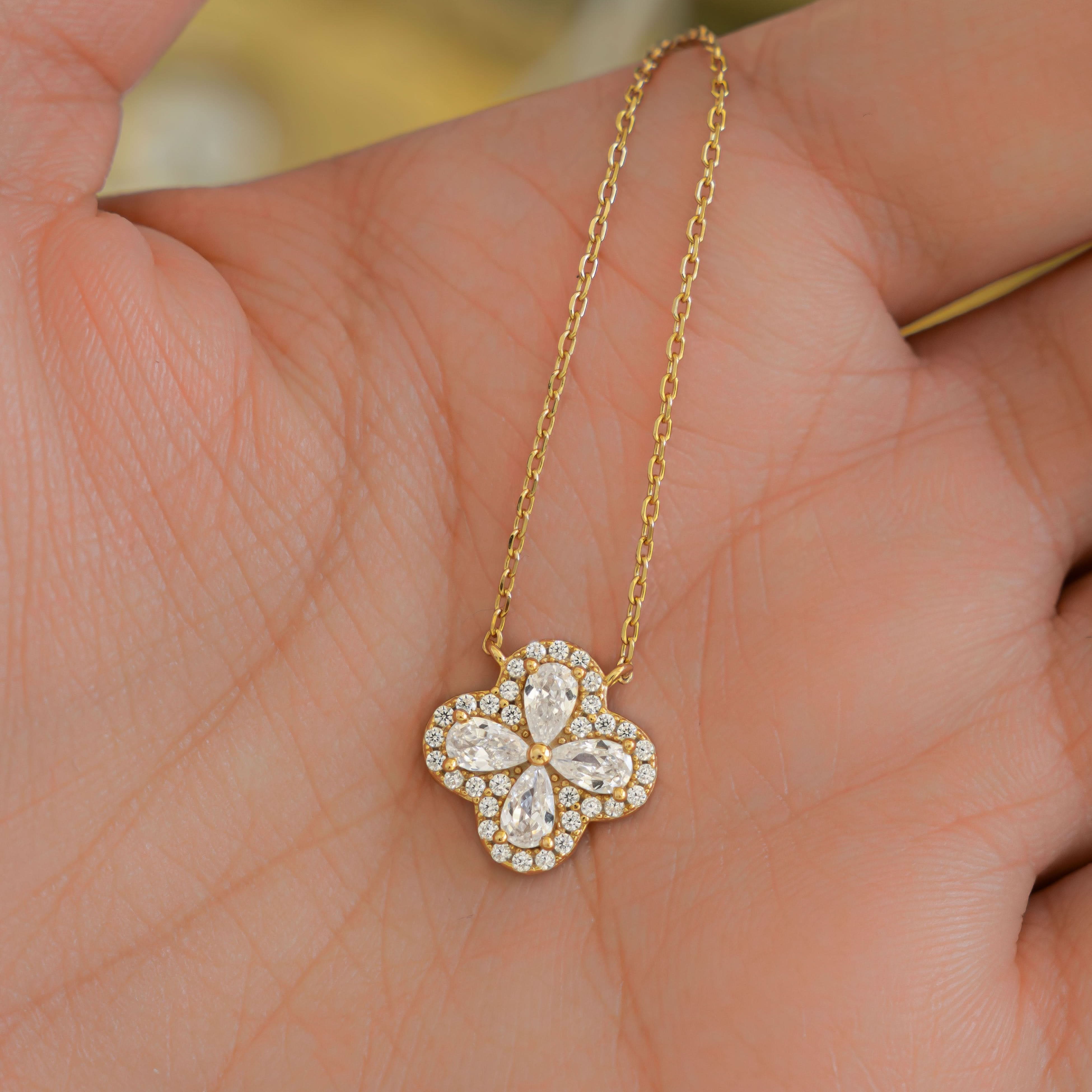 Pear Four Leaf Clover Necklace