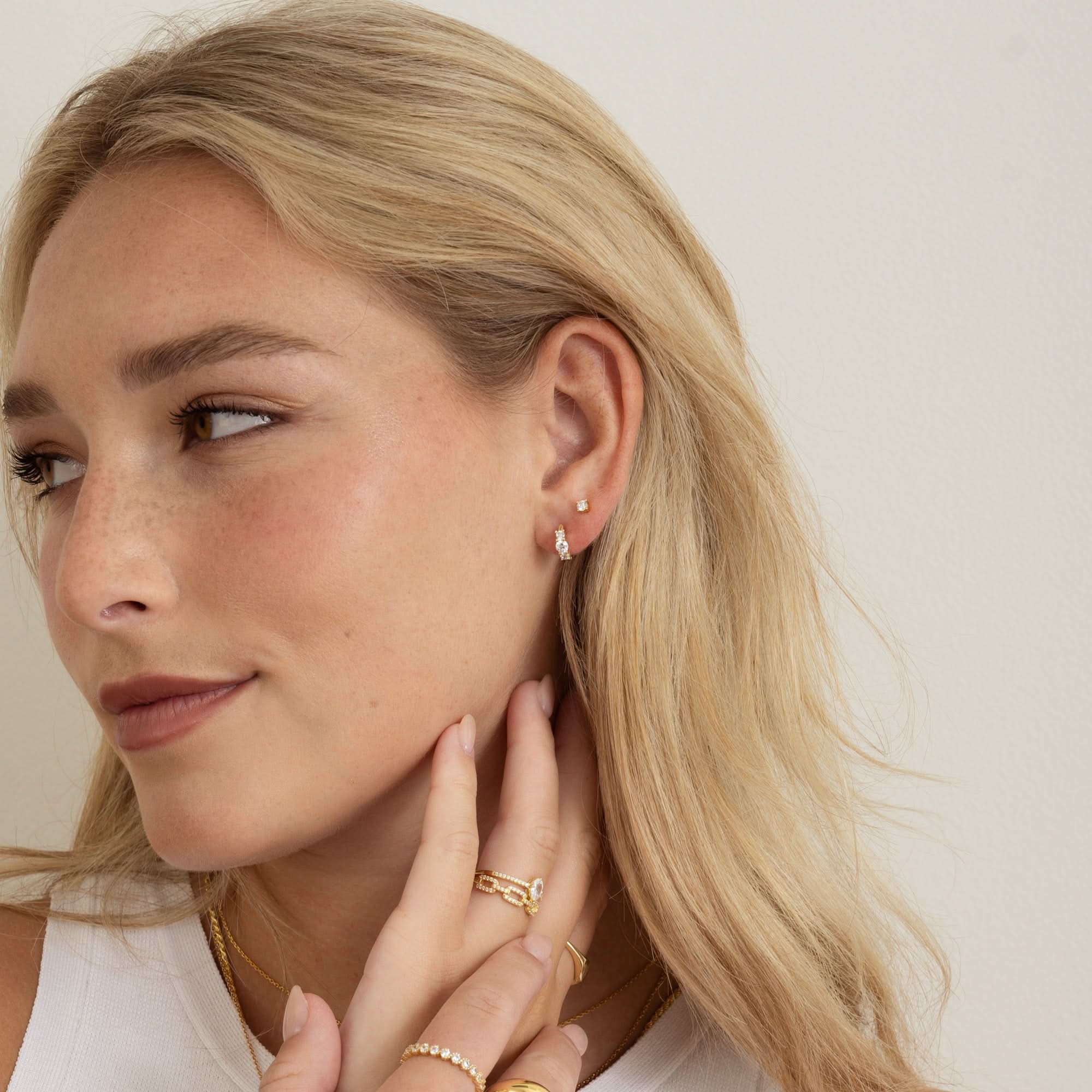 Three Stone Huggie Hoops