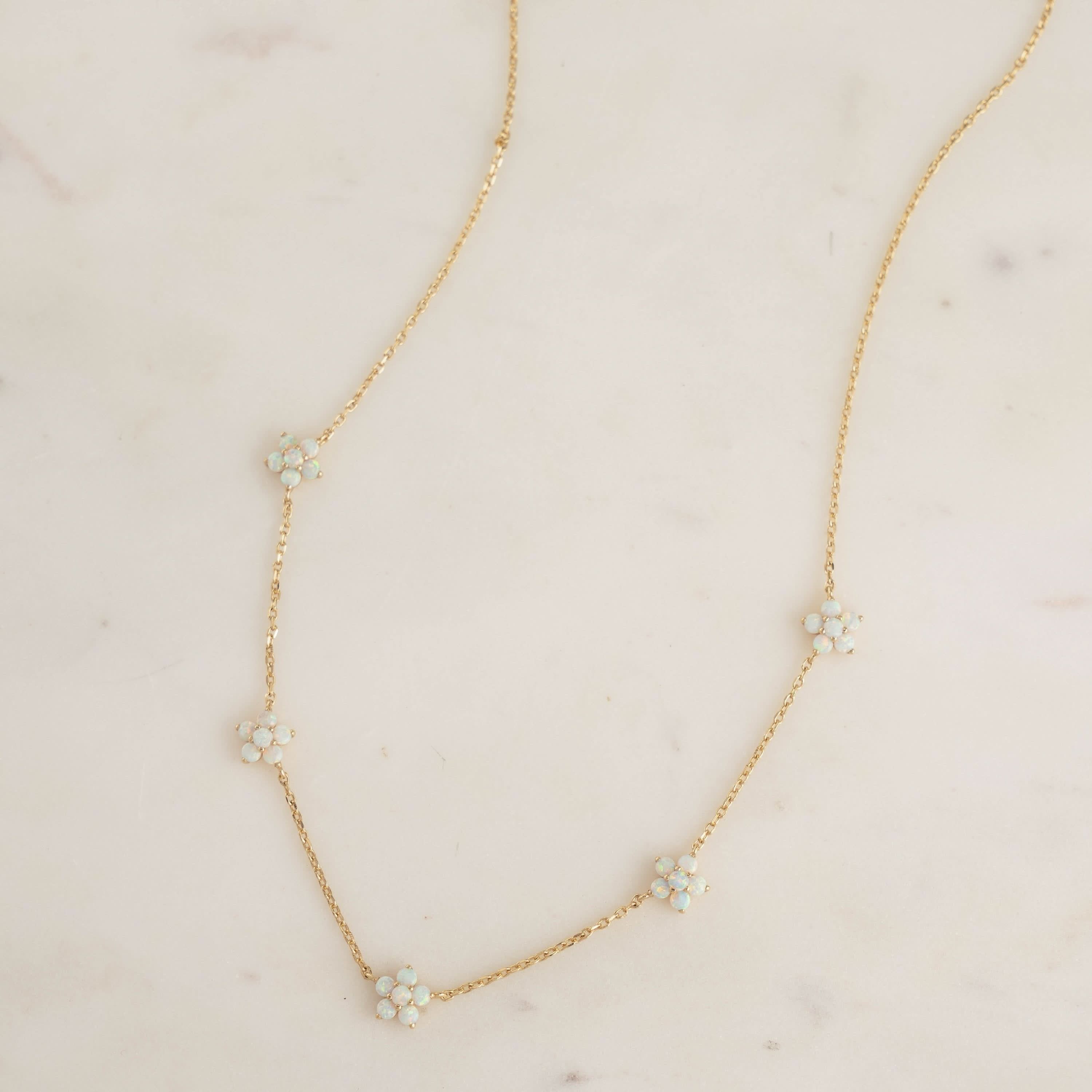 Opal Flower Charm Necklace