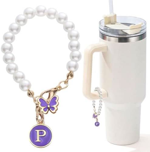 Pearl Chain Accessories Stanley Cup Initial Charms