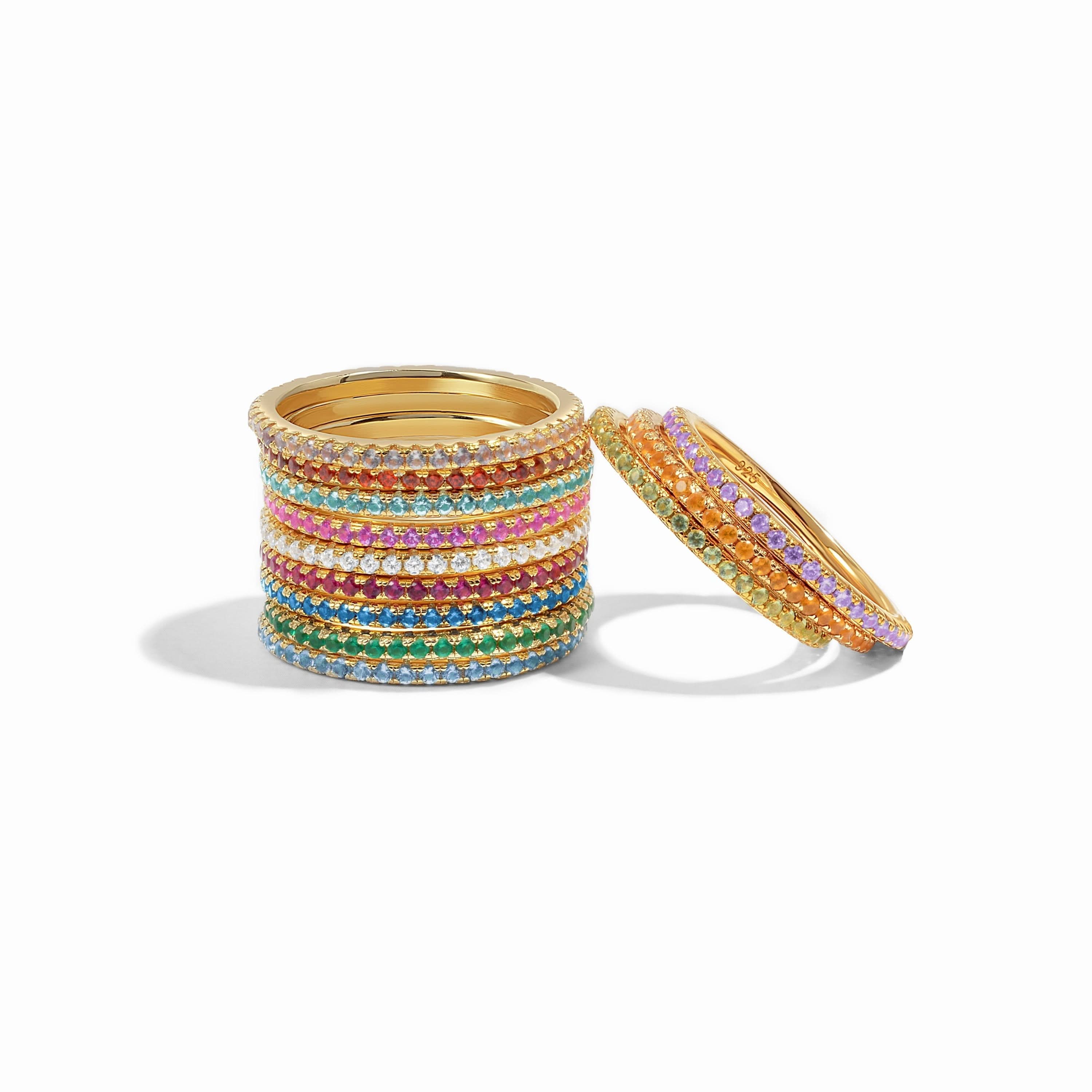 Set of colorful bangles on a white background