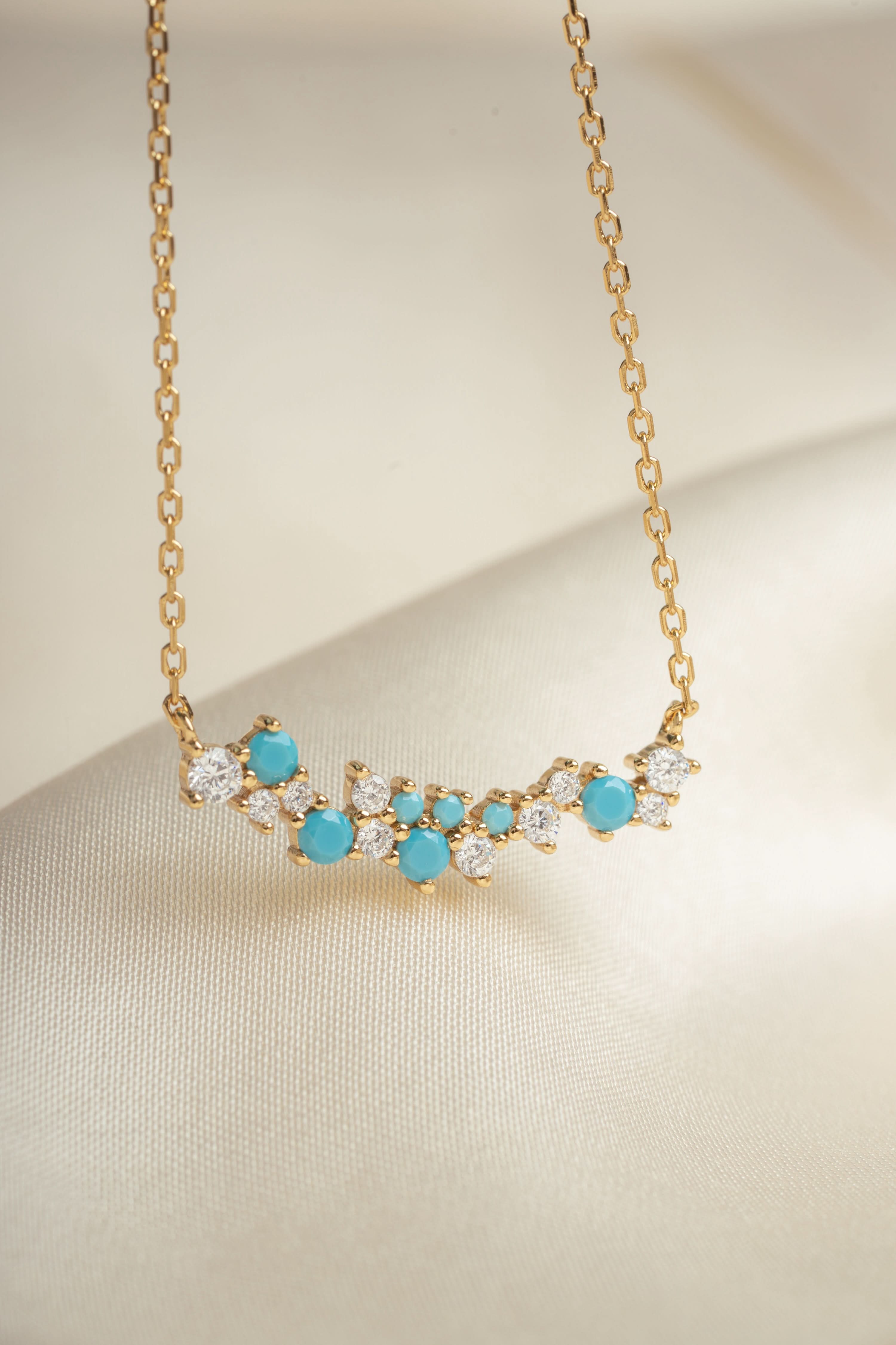 Turquoise & Diamond Cluster Necklace