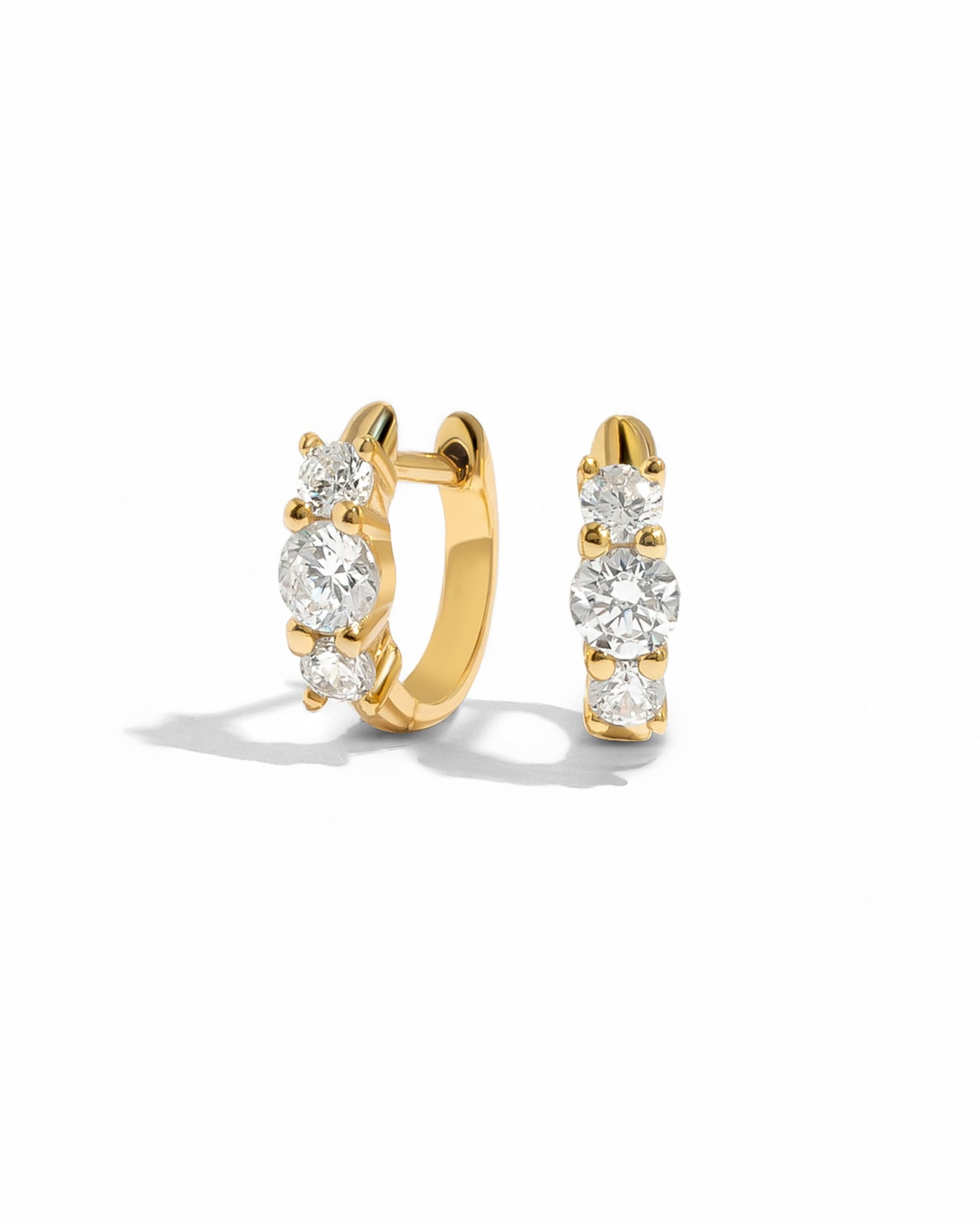 Three Stone Huggie Hoops