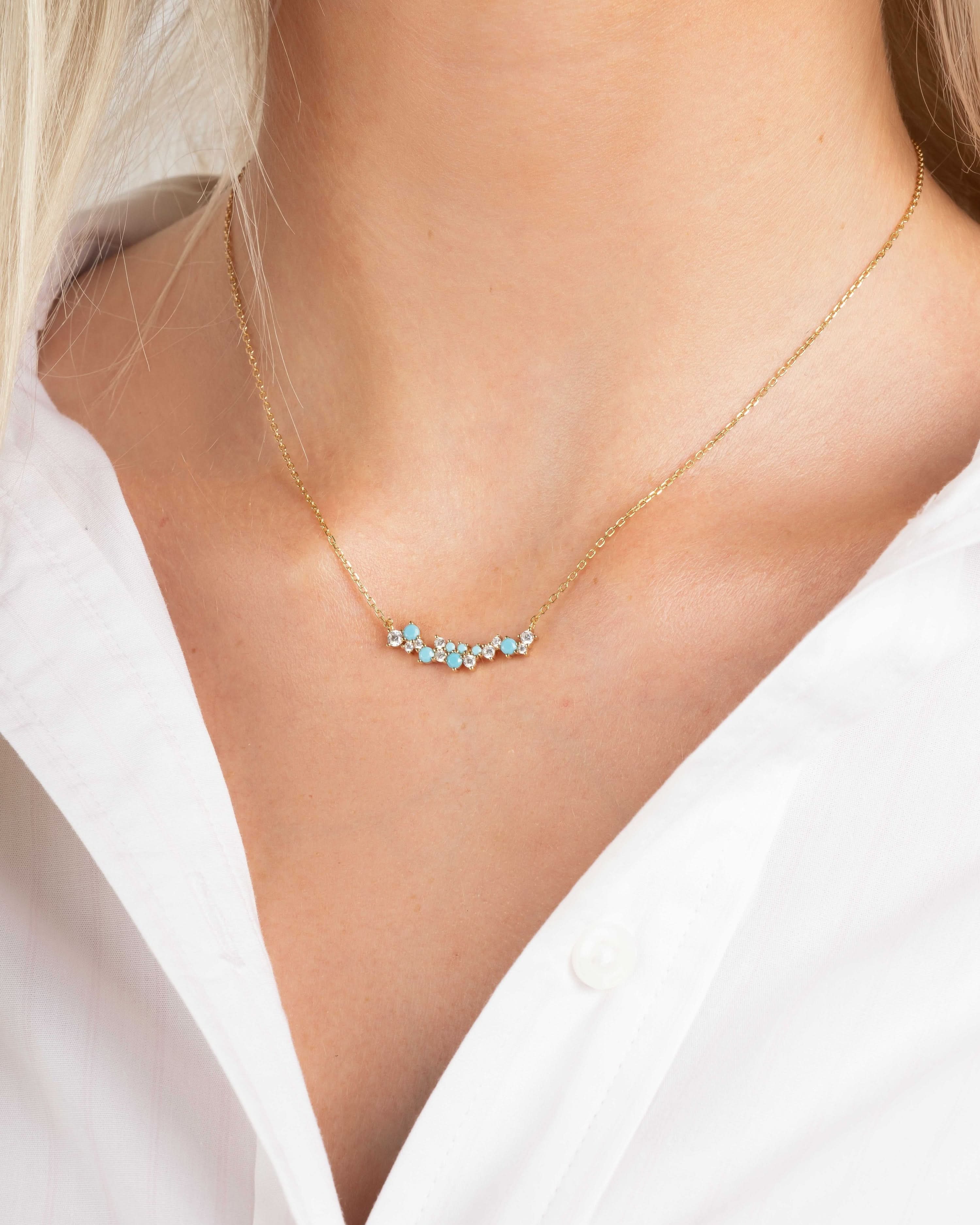 Turquoise & Diamond Cluster Necklace