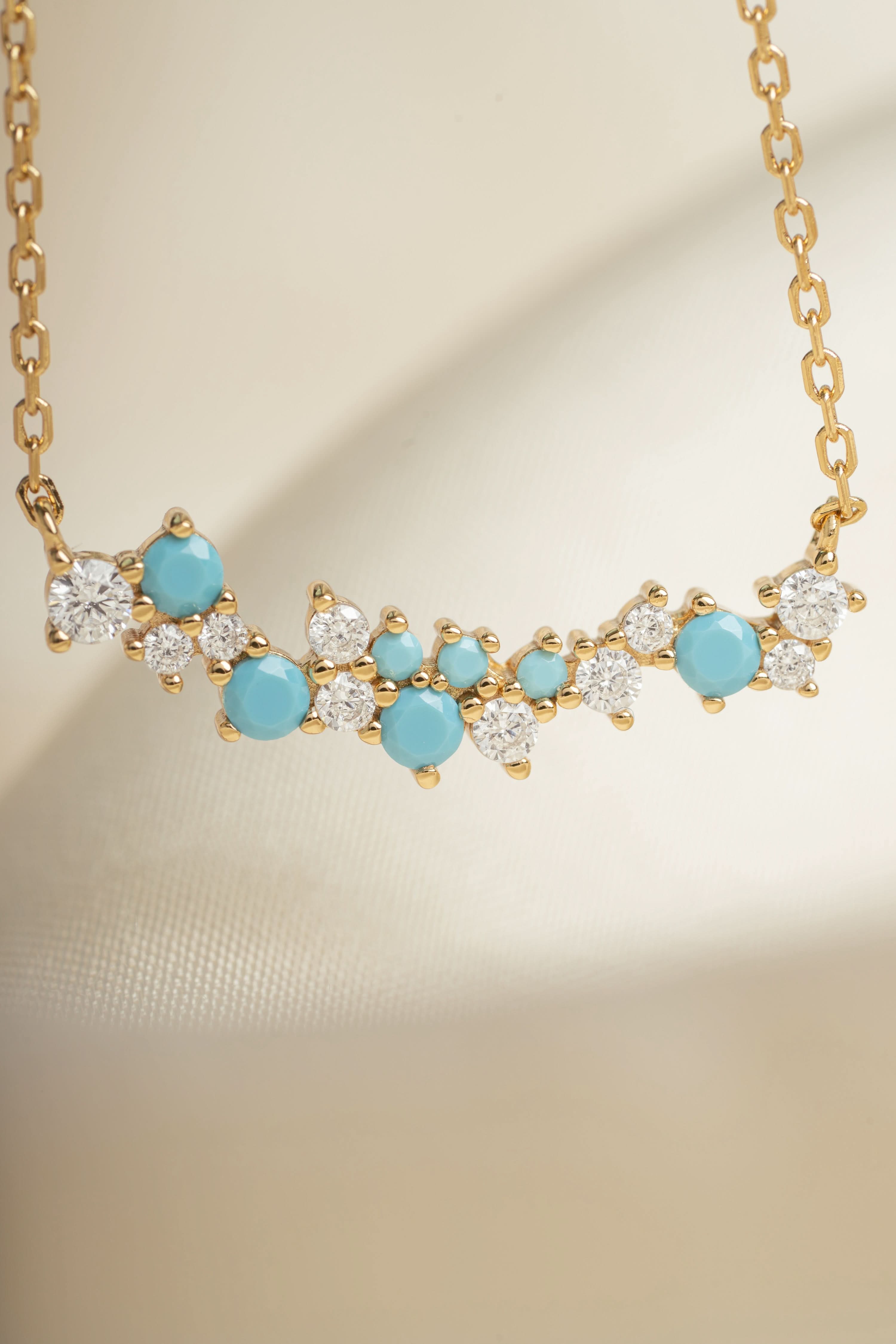 Turquoise & Diamond Cluster Necklace