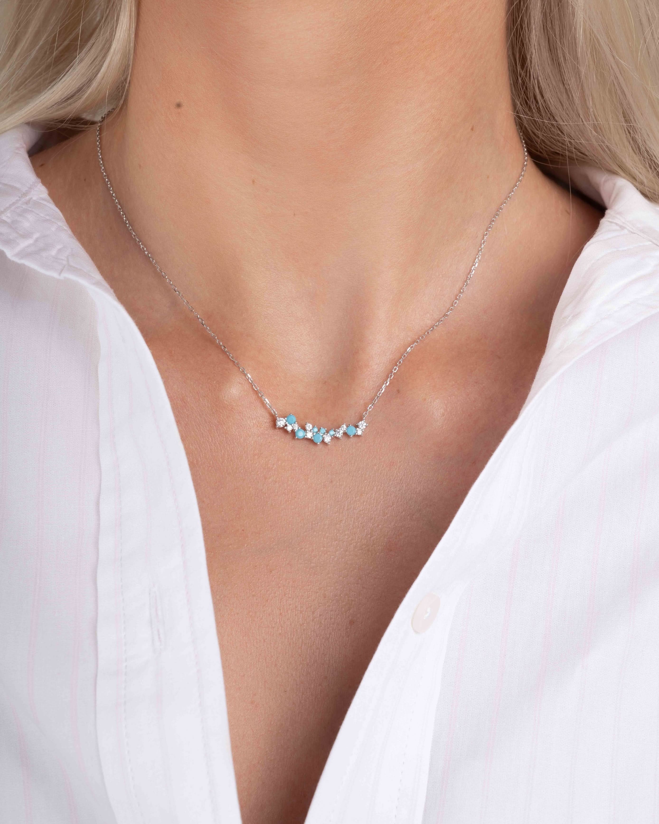 Turquoise & Diamond Cluster Necklace