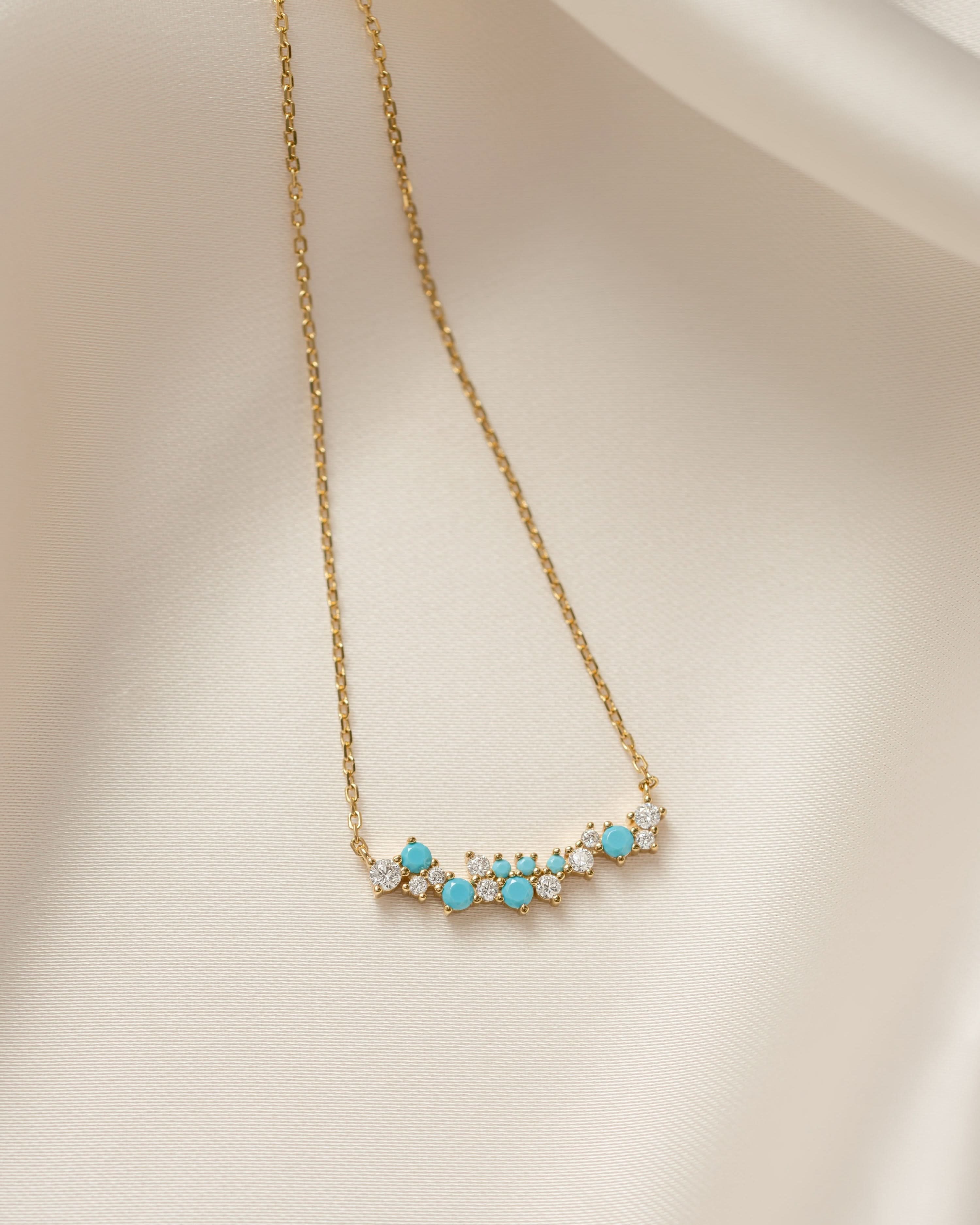 Turquoise & Diamond Cluster Necklace