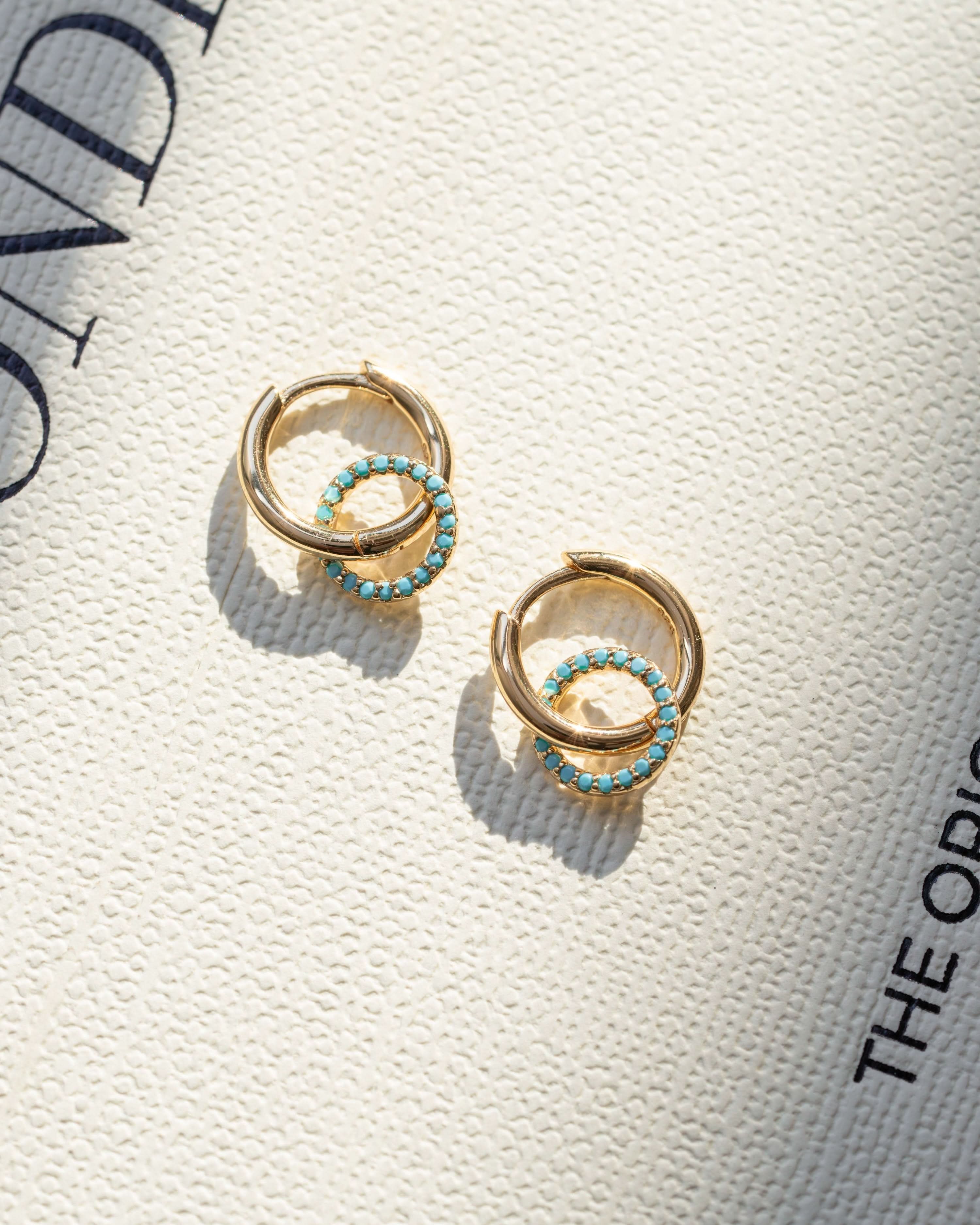 Turquoise Circle Charm Hoops