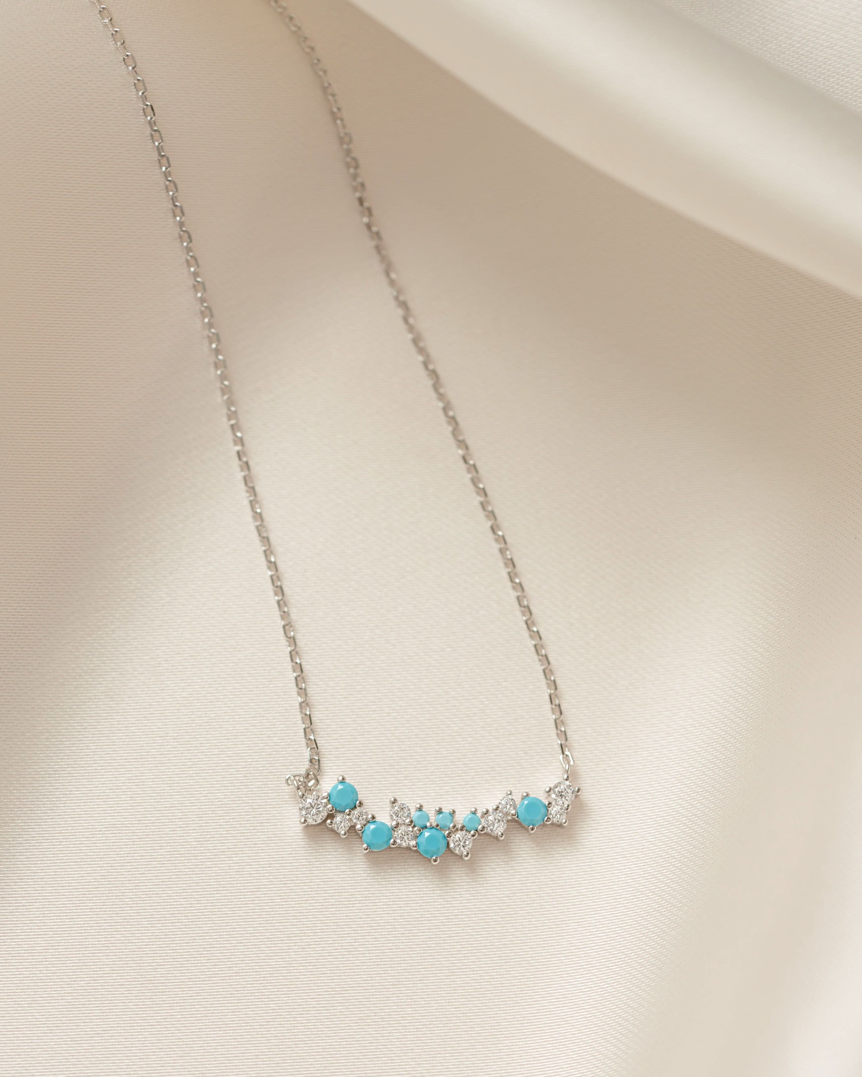 Turquoise & Diamond Cluster Necklace