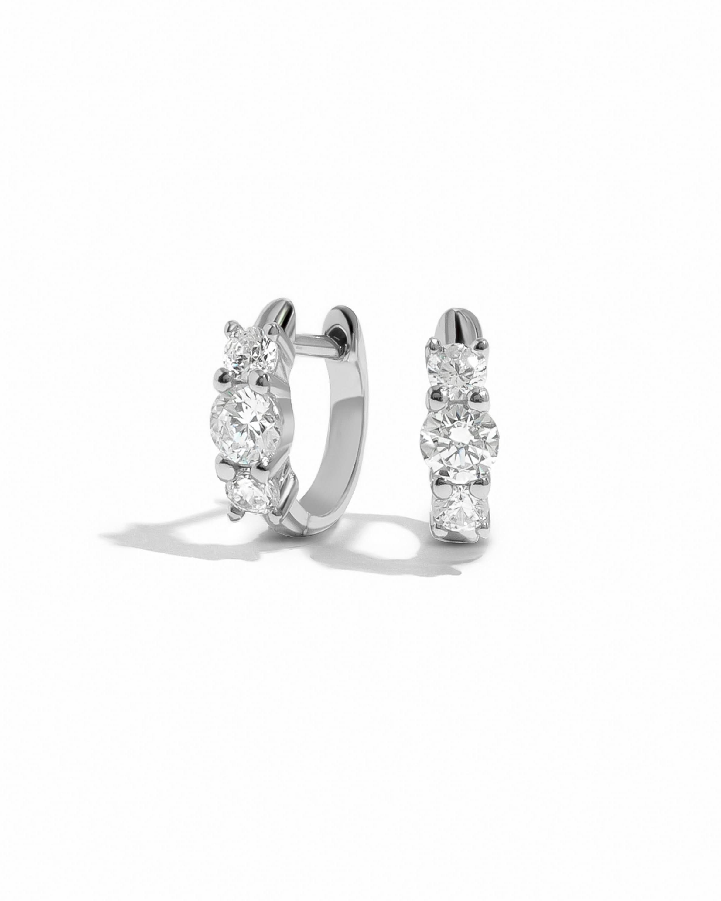 Three Stone Huggie Hoops