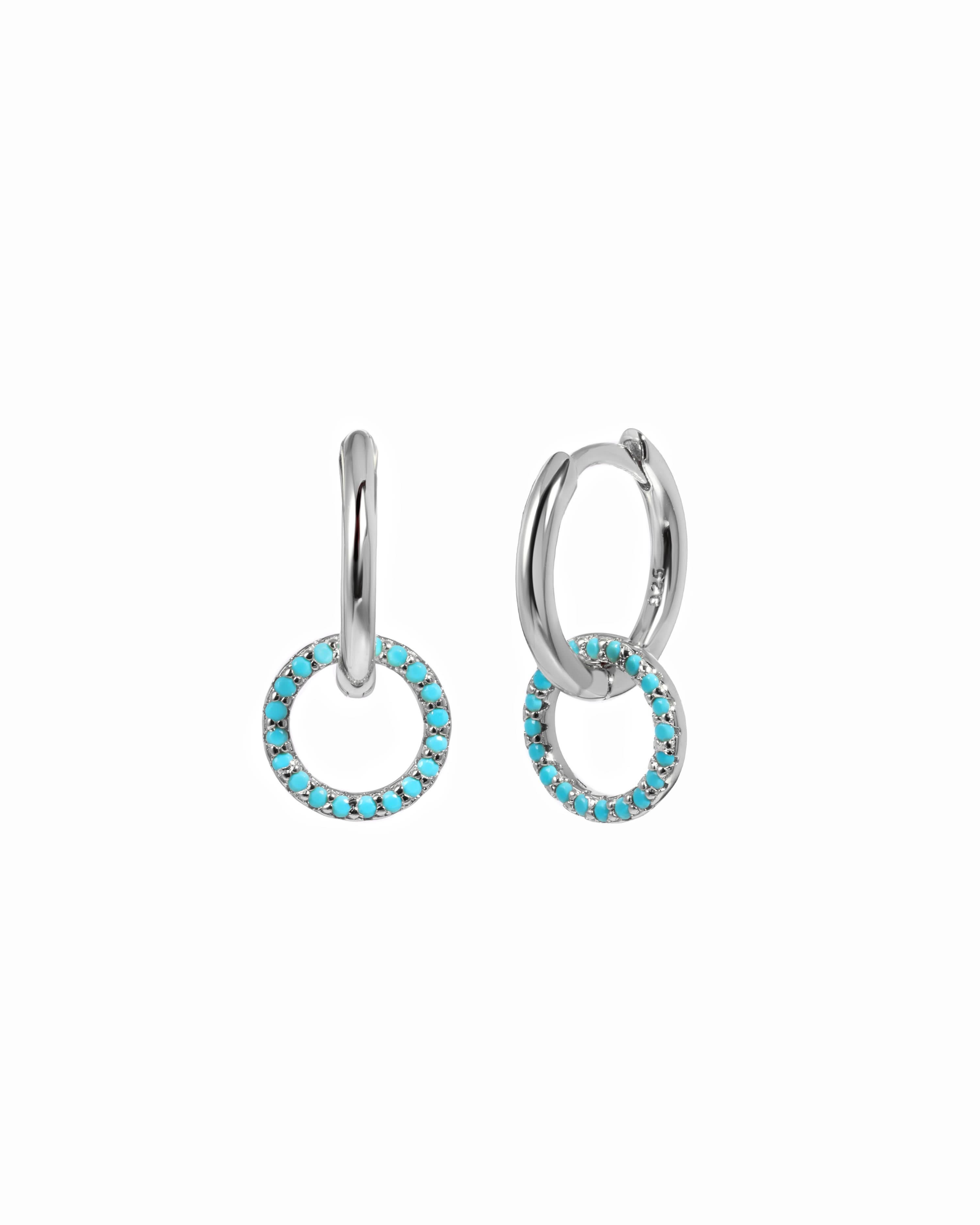 Turquoise Circle Charm Hoops