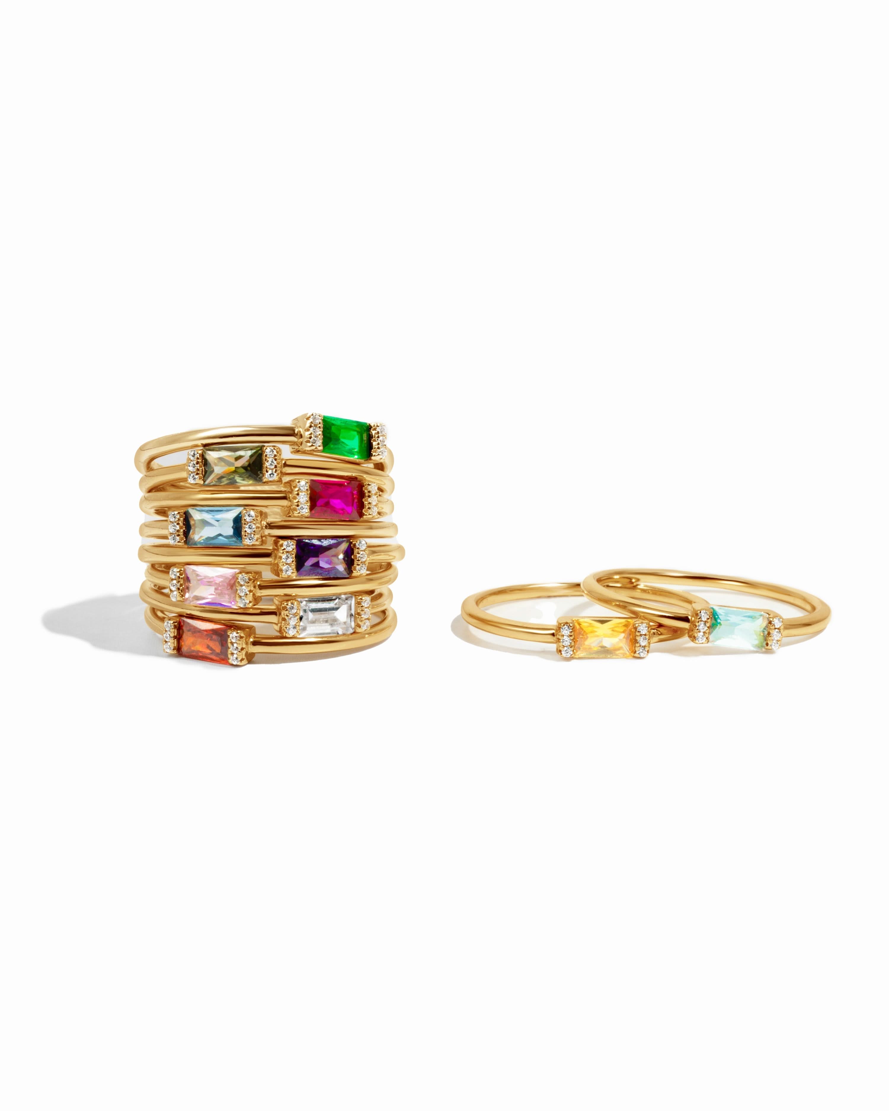 Gold Simple Baguette Birthstone Rings