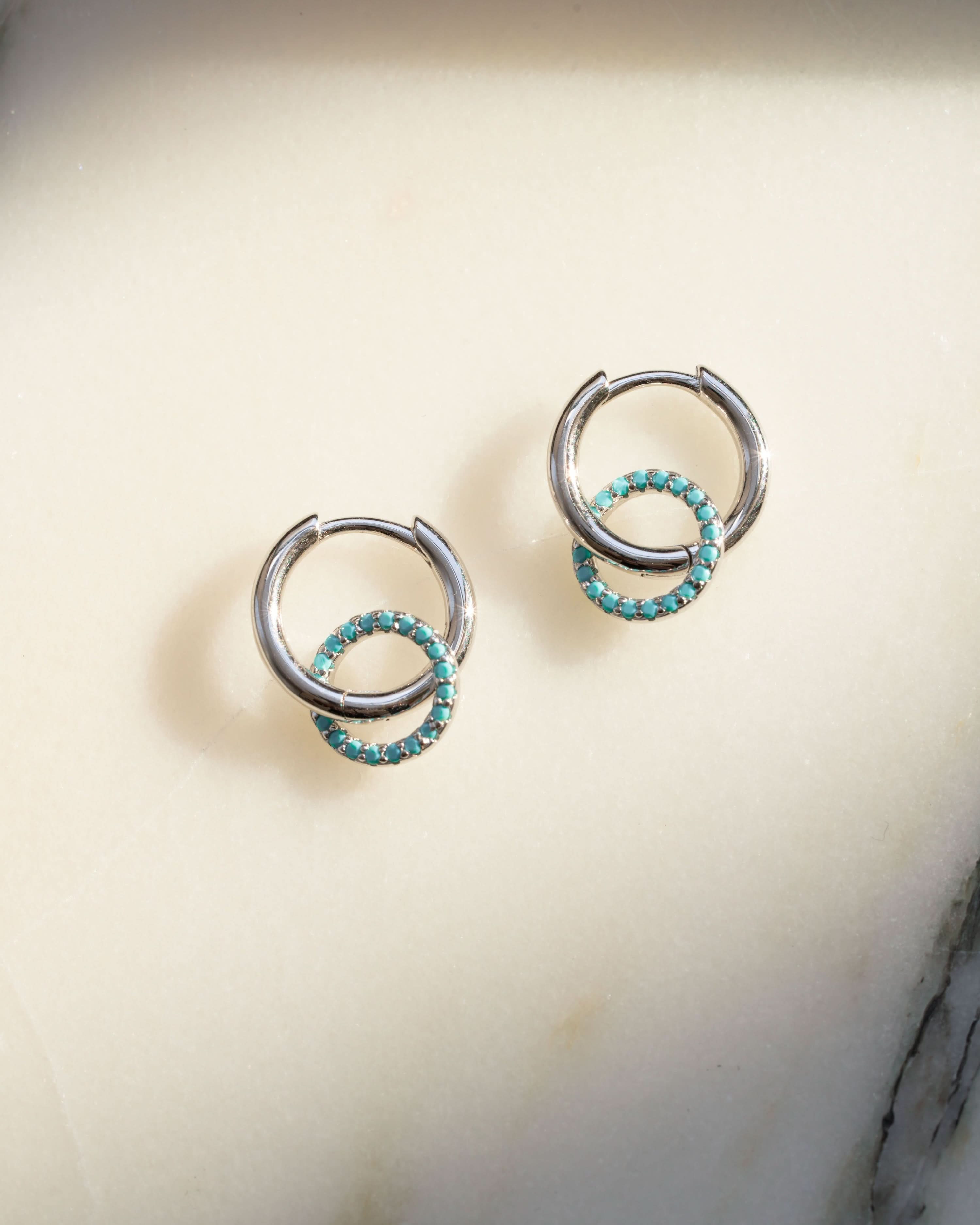 Turquoise Circle Charm Hoops