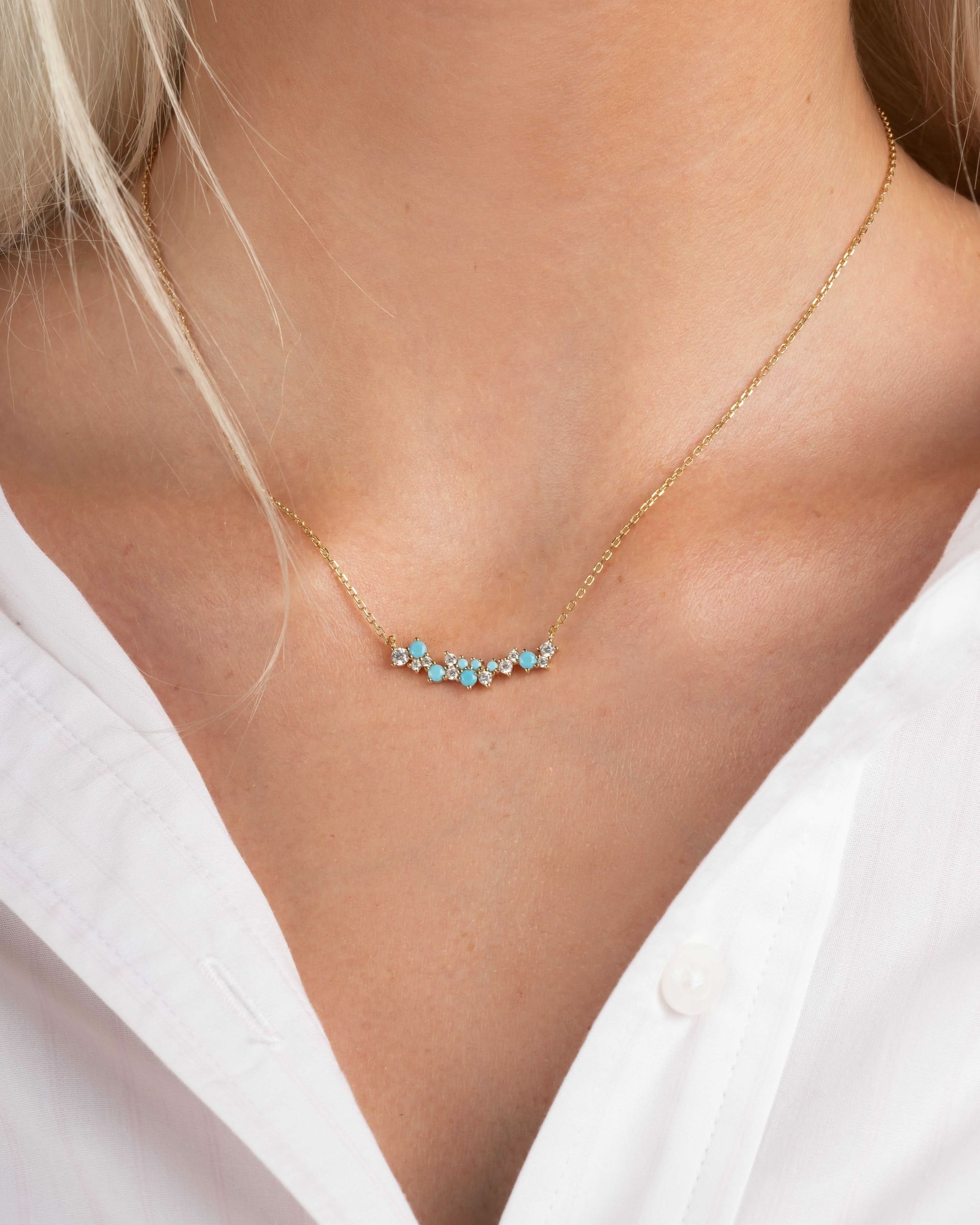 Turquoise & Diamond Cluster Necklace