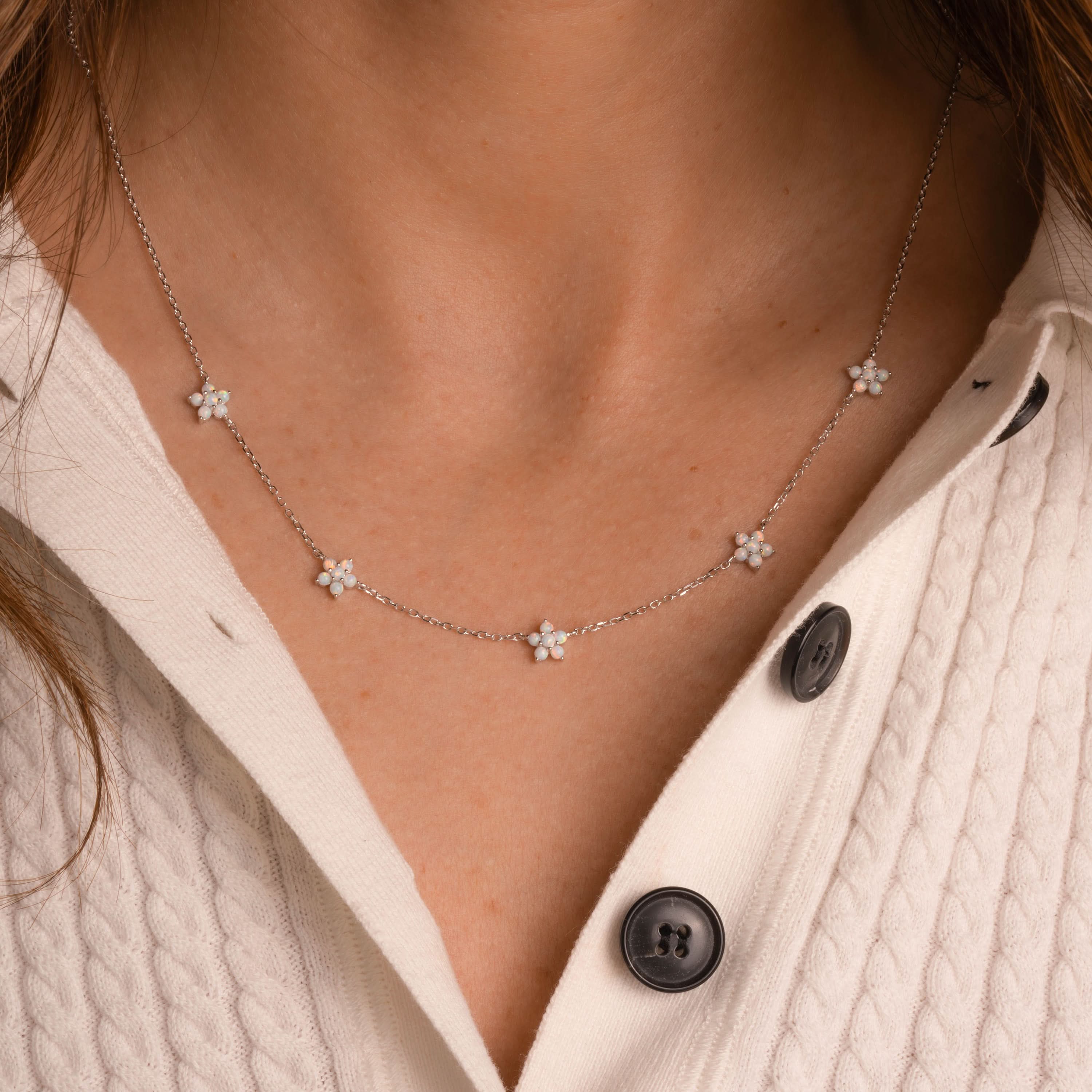 Opal Flower Charm Necklace